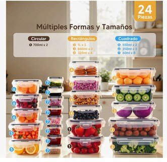 Foto 2 | Contenedor Hermetico Comida,recipientes Almacenamiento 24pz