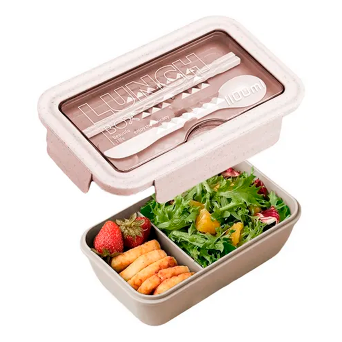 Lonchera Box Lunch Fiambrera Hermética Topper Con Cubiertos