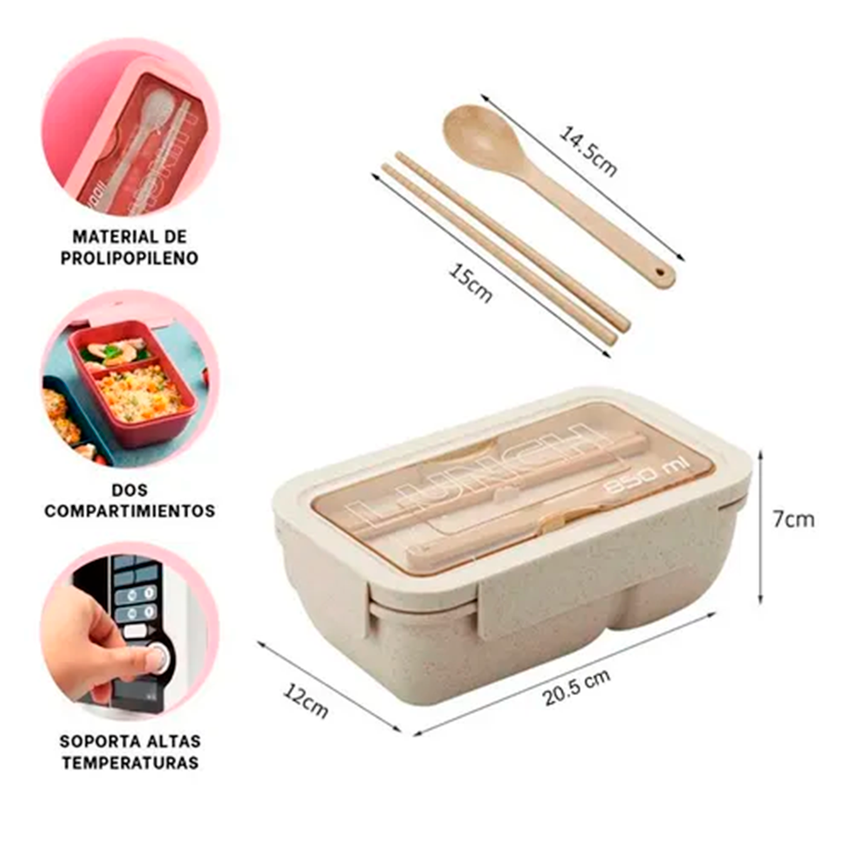 Foto 4 | Lonchera Box Lunch Fiambrera Hermética Topper Con Cubiertos