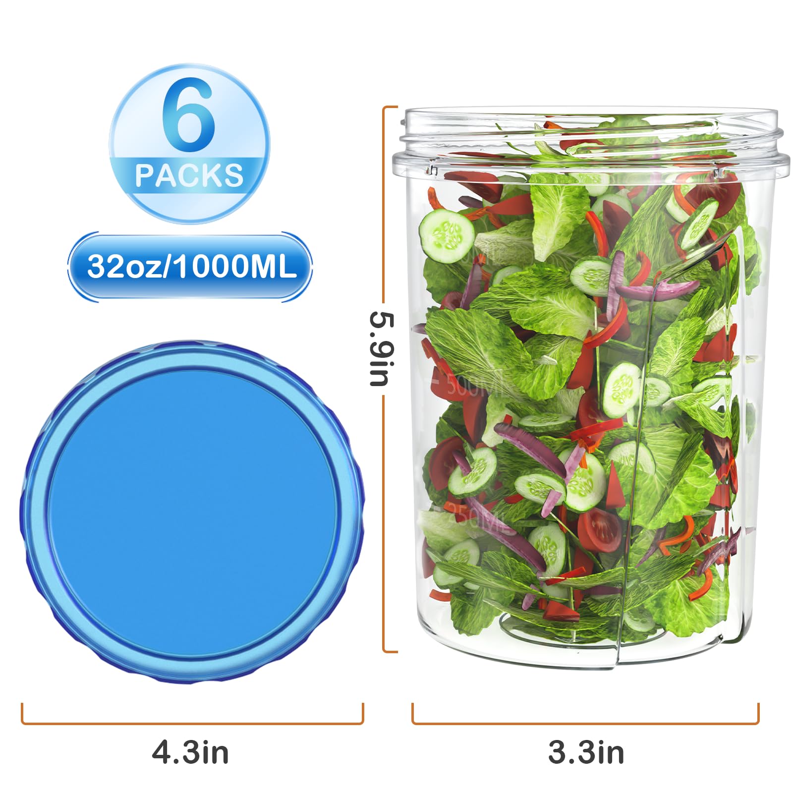 Foto 3 pulgar | [recipiente De Almacenamiento De Alimentos] Hometall, Paquete De 6, 950 Ml, Sin Bpa - Venta Internacional.