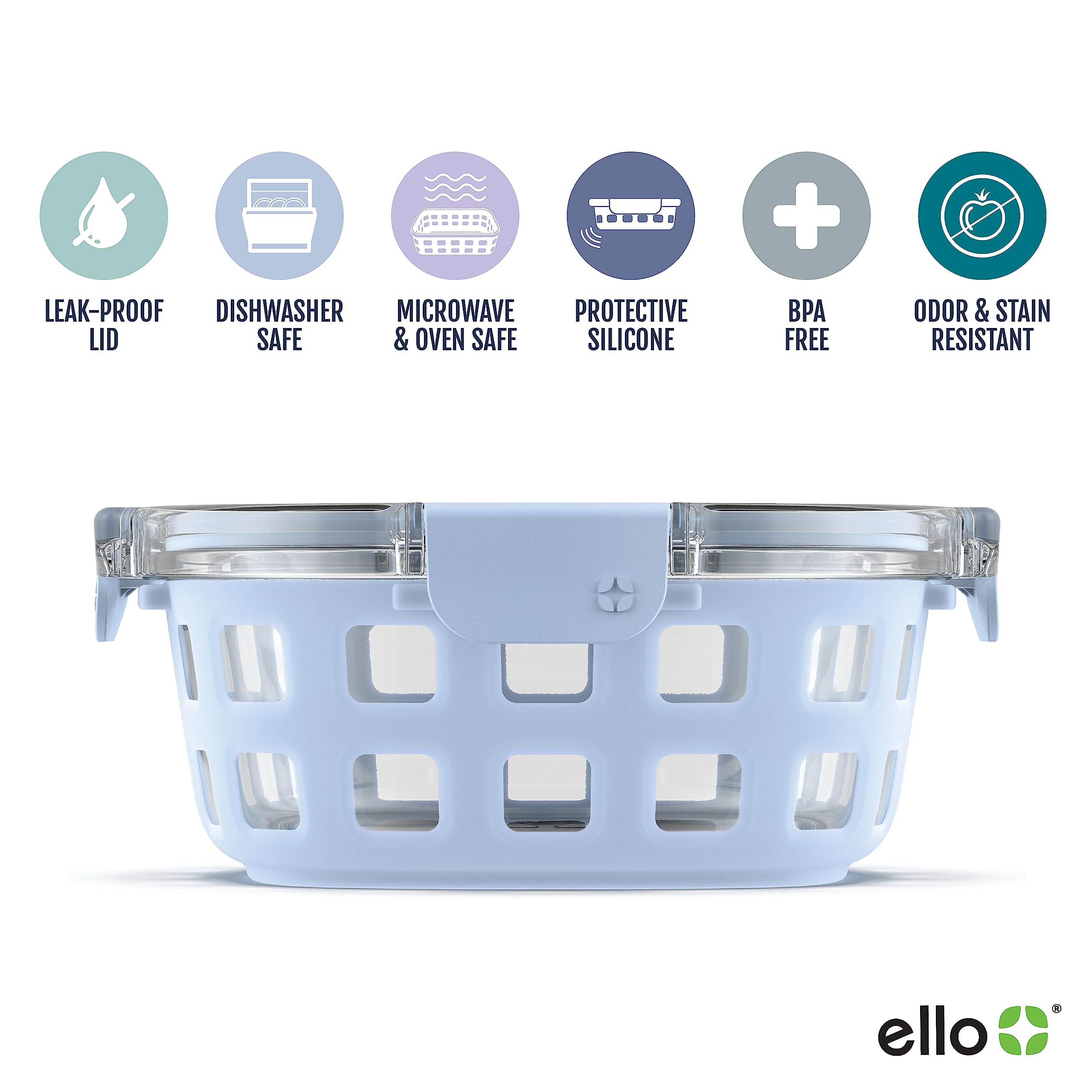 Foto 3 pulgar | Recipiente Para Preparación De Comidas Ello Duraglass De 1 Litro Con Funda De Silicona, Azul - Venta Internacional.