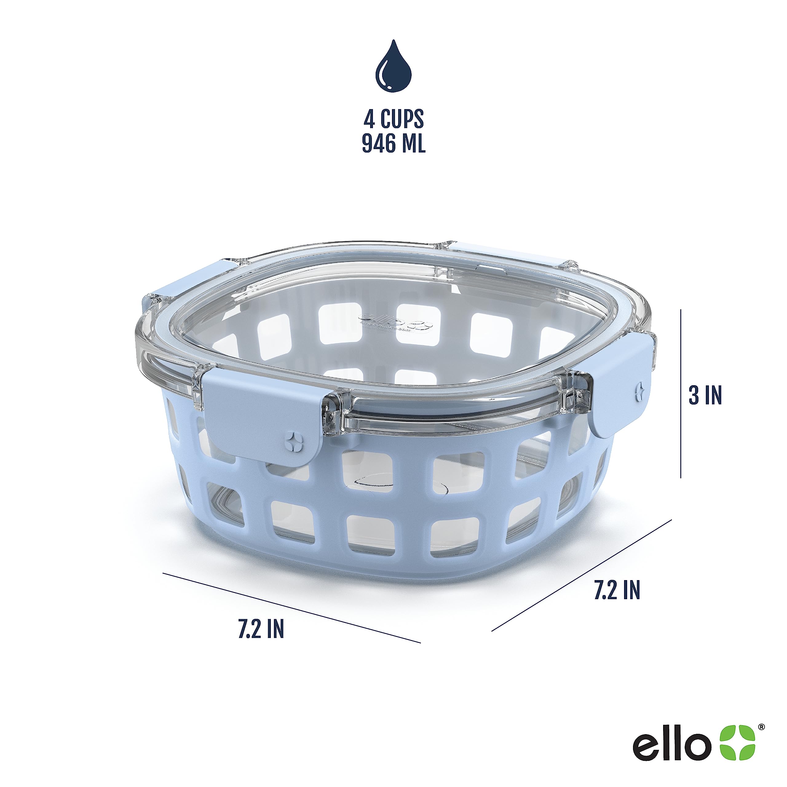 Foto 4 pulgar | Recipiente Para Preparación De Comidas Ello Duraglass De 1 Litro Con Funda De Silicona, Azul - Venta Internacional.
