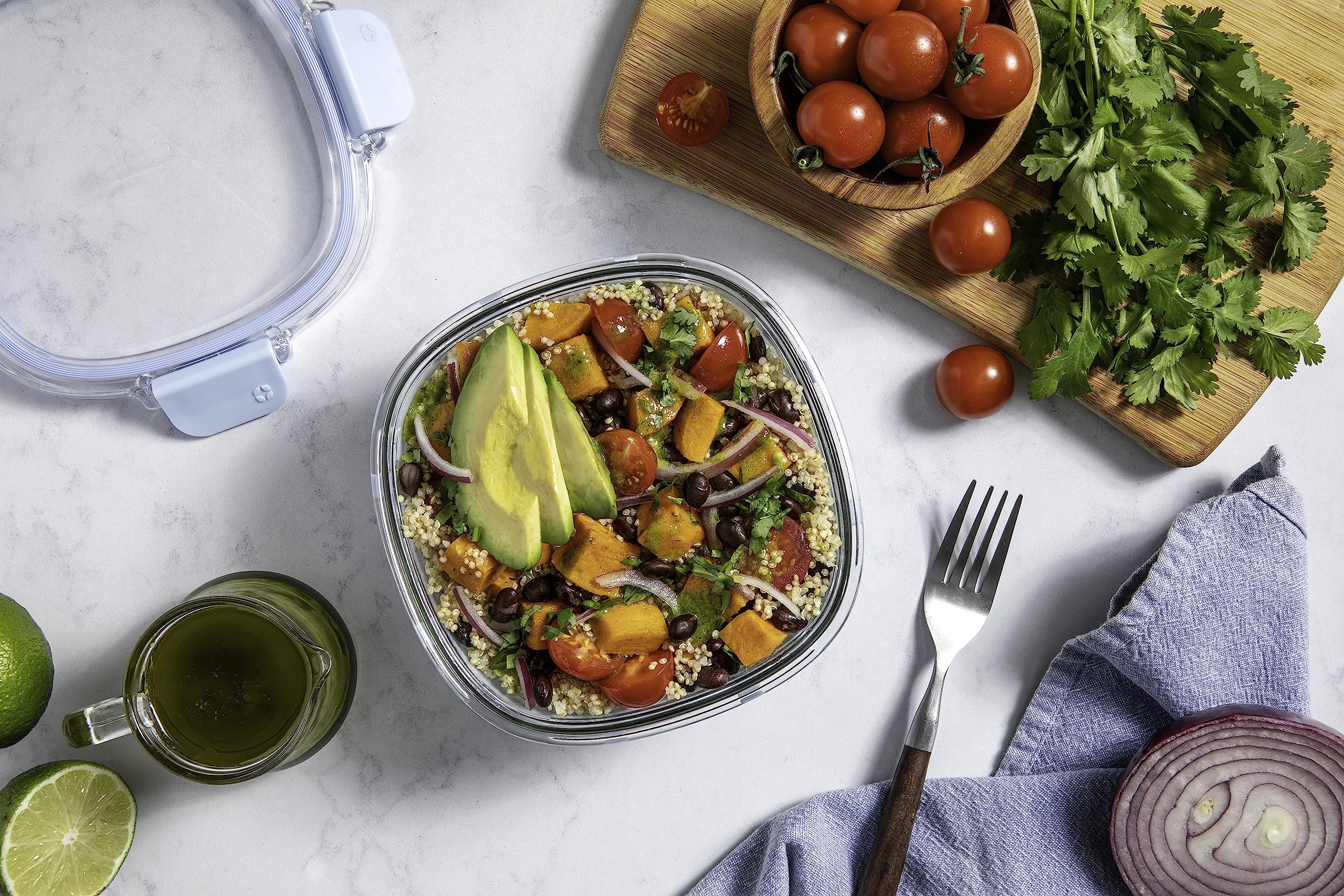 Foto 7 | Recipiente Para Preparación De Comidas Ello Duraglass De 1 Litro Con Funda De Silicona, Azul - Venta Internacional.