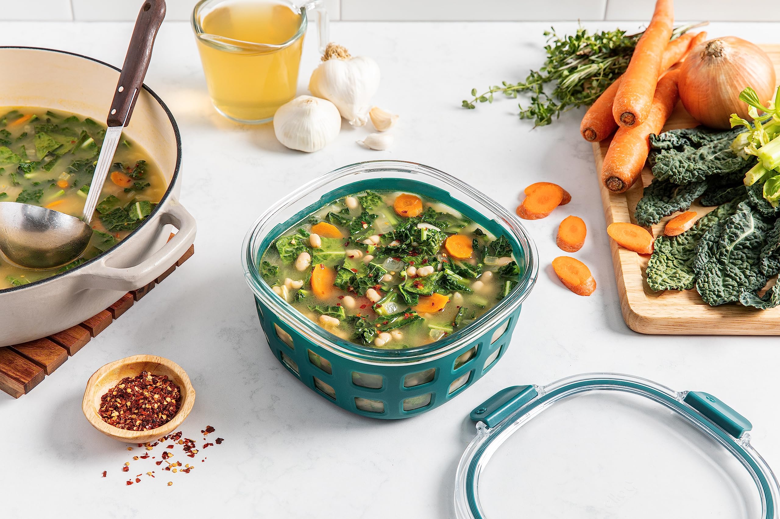 Foto 4 | Recipiente Para Preparación De Comidas Ello Duraglass De 1,7 L Con Funda De Silicona - Venta Internacional.