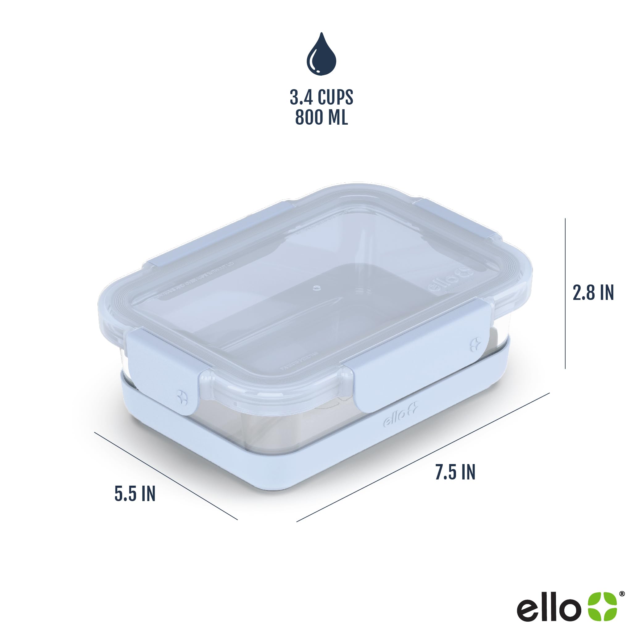 Foto 3 | Recipiente De Vidrio Para Almacenamiento De Alimentos Ello Duraglass, 800 Ml, Paquete De 5 - Venta Internacional.
