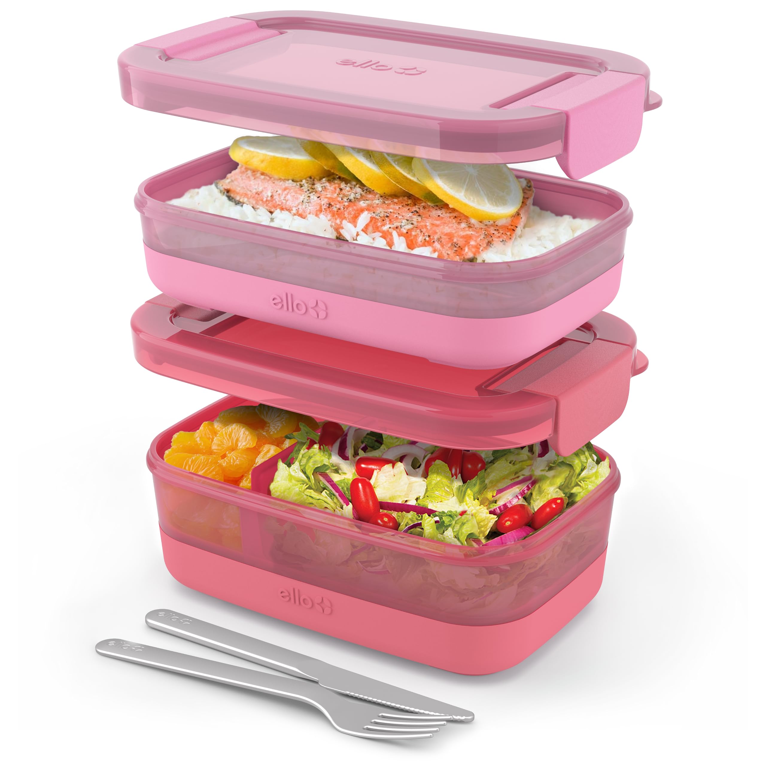 Foto 1 | Recipiente Para Almacenamiento De Alimentos Ello Lunch Stack, Paquete De 2 Unidades, Color Guayaba - Venta Internaciona