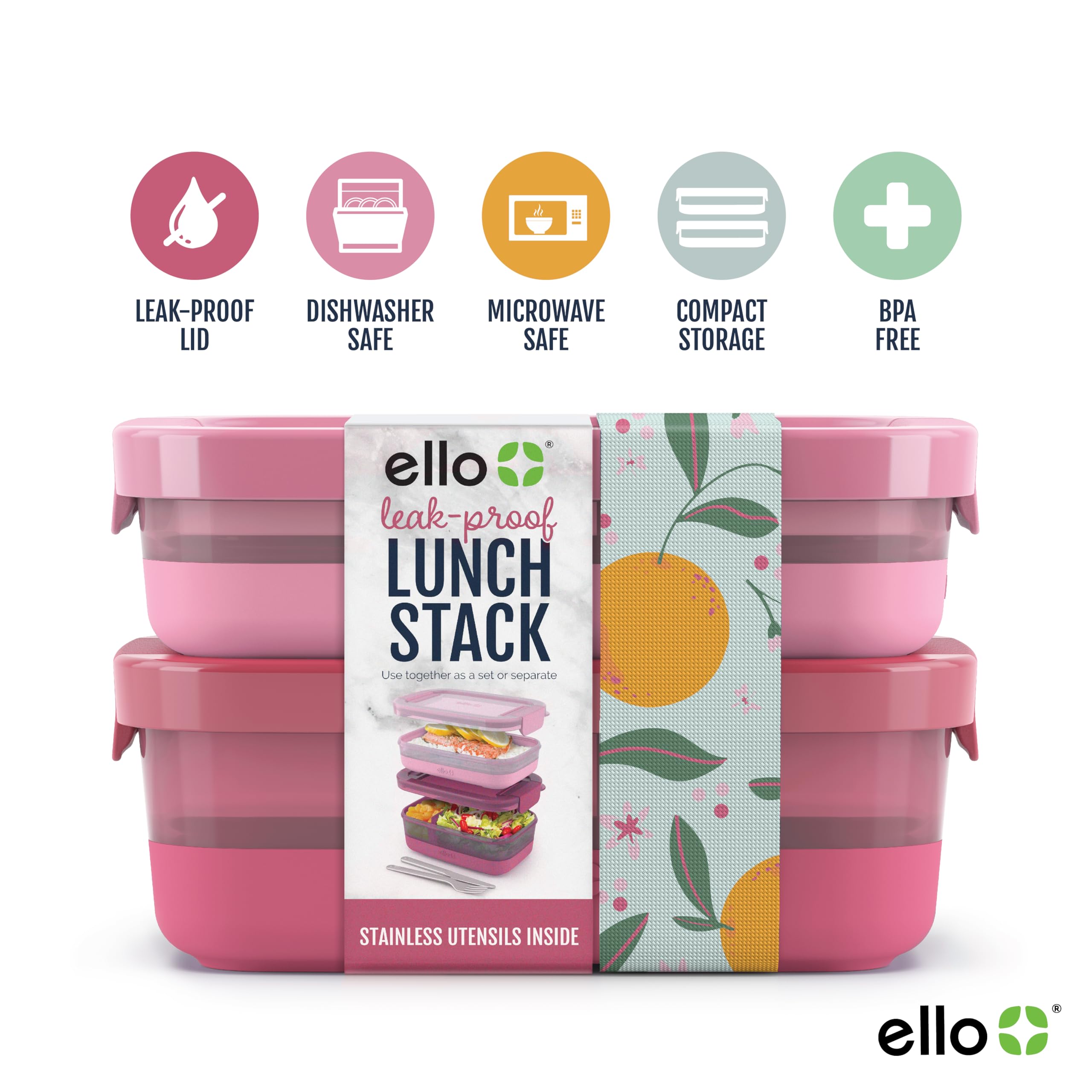 Foto 4 pulgar | Recipiente Para Almacenamiento De Alimentos Ello Lunch Stack, Paquete De 2 Unidades, Color Guayaba - Venta Internaciona