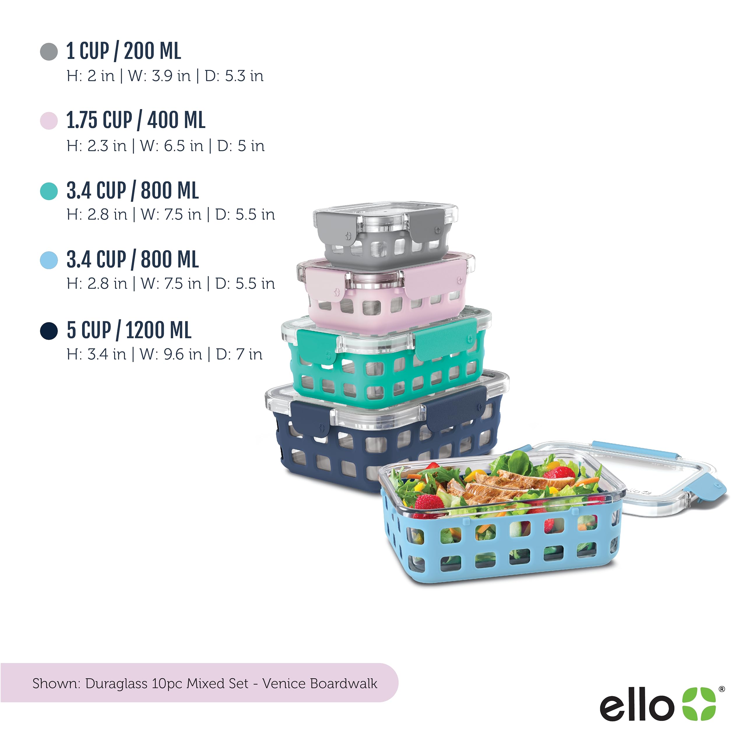 Foto 4 pulgar | Recipientes De Almacenamiento De Alimentos, Set De Preparación De Comidas Mixtas Duraglass De Ello - Venta Internacion