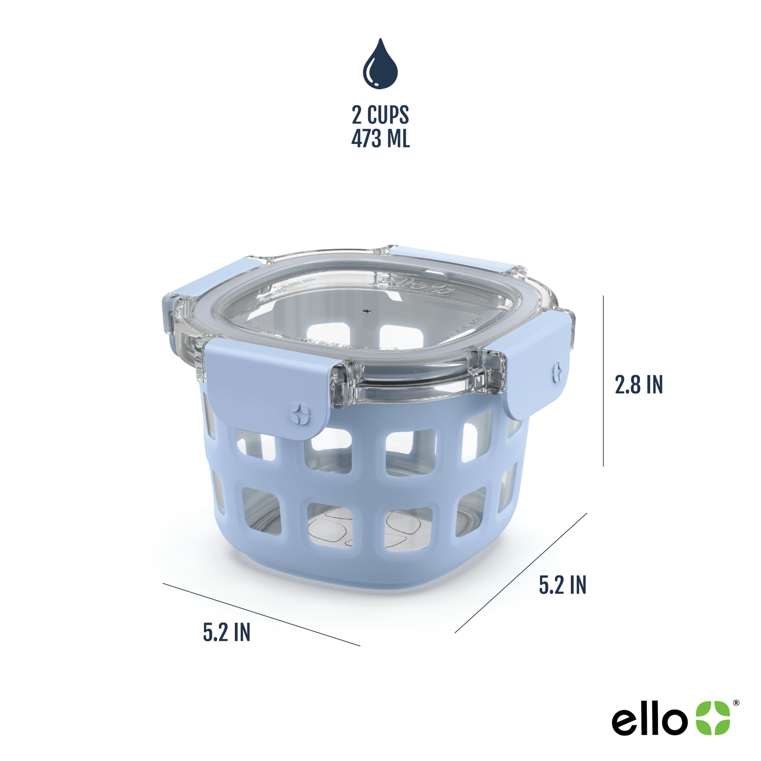 Foto 5 pulgar | Recipiente De Vidrio Ello Duraglass, Paquete De 2 Unidades, 500 Ml Con Tapas Halógenas, Azul - Venta Internacional.