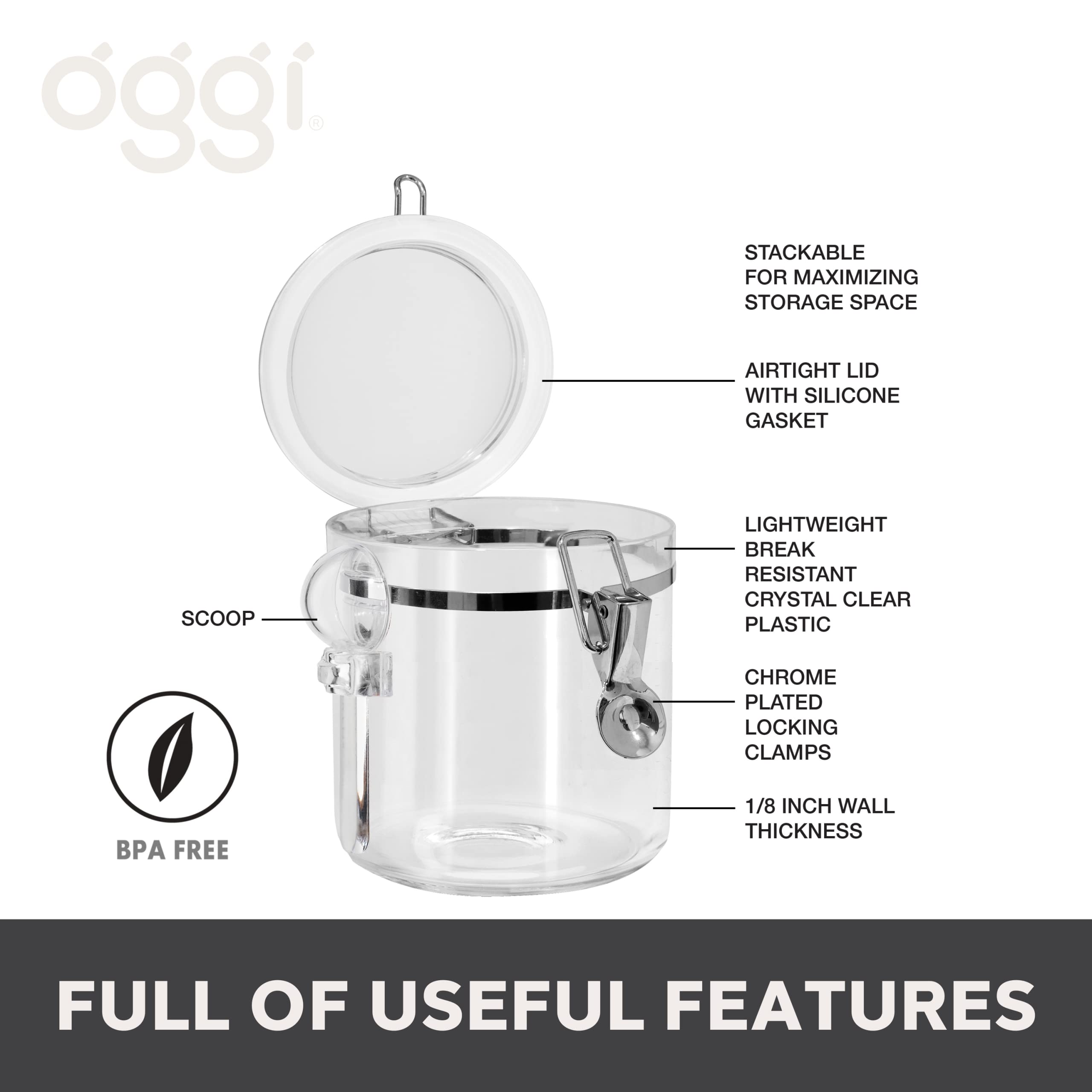 Foto 3 pulgar | Recipiente De Almacenamiento De Alimentos Oggi, Recipiente Transparente, 1,1 L/38 Oz, Hermético - Venta Internacional.