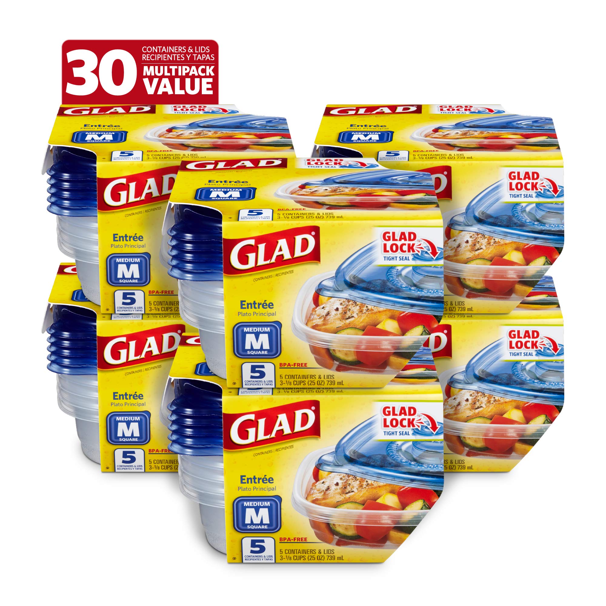 Foto 1 | Recipientes Glad Standard Para Almacenamiento De Alimentos, 5 Unidades, 30 Unidades - Venta Internacional.