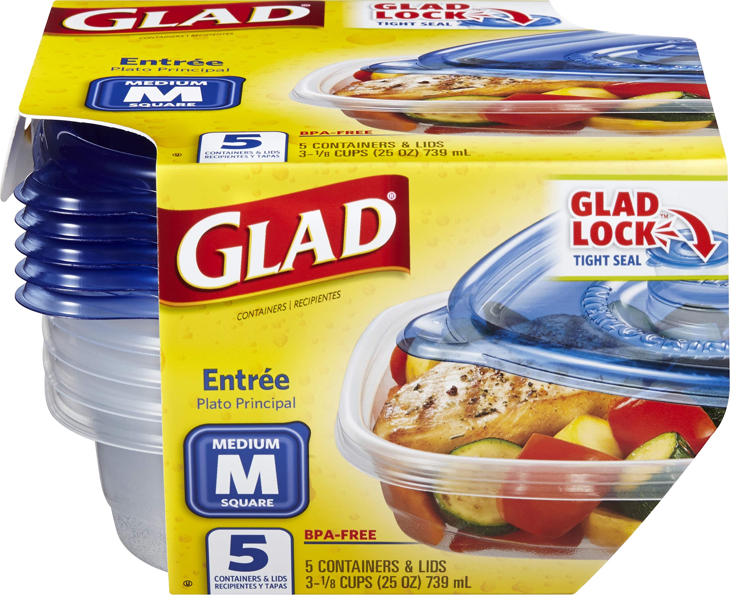 Foto 2 | Recipientes Glad Standard Para Almacenamiento De Alimentos, 5 Unidades, 30 Unidades - Venta Internacional.