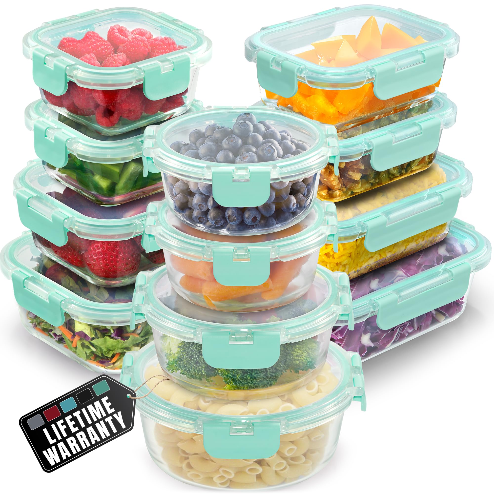 Recipientes De Vidrio Para Preparación De Comidas Zulay Kitchen, Paquete De 12, Color Verde Azulado - Venta Internaci