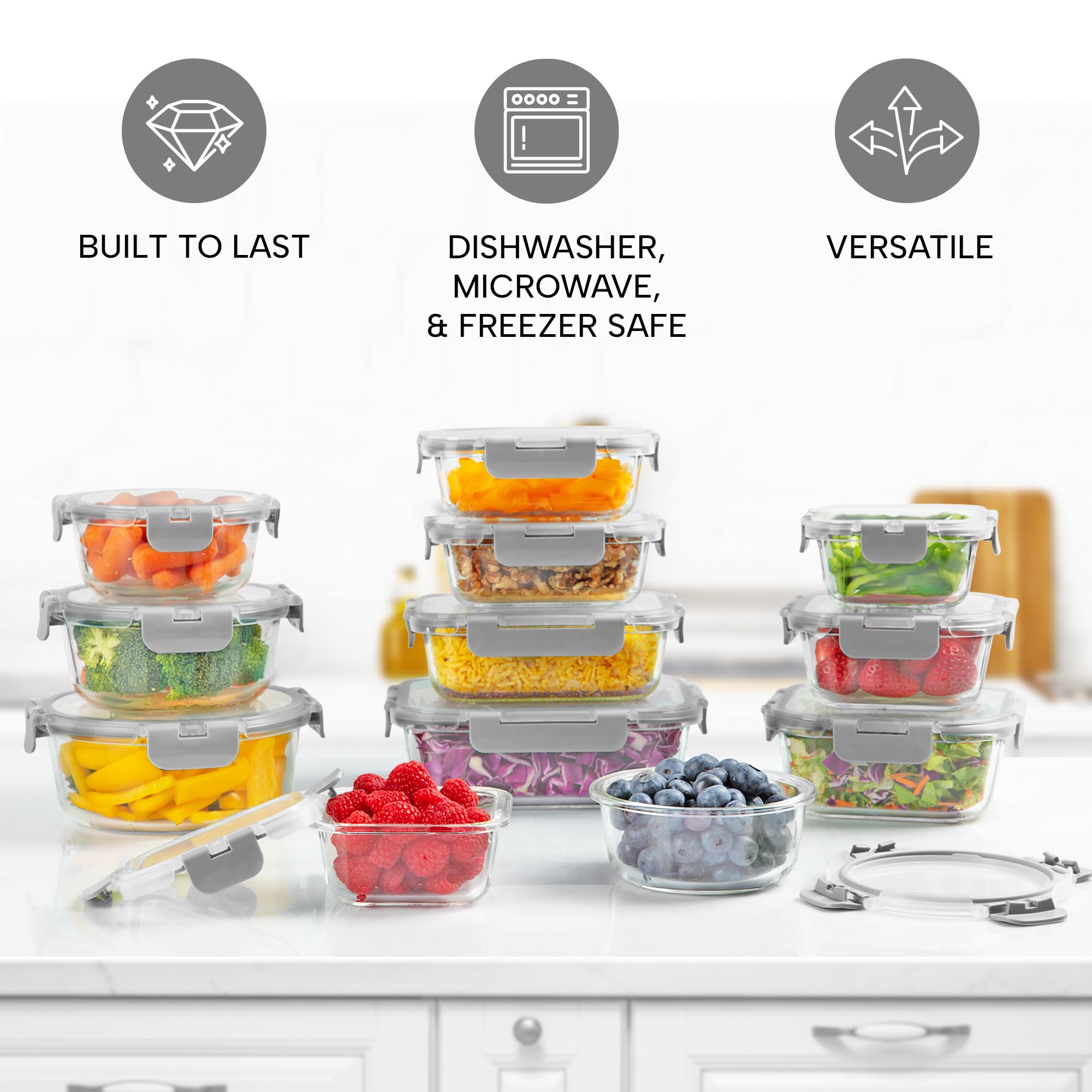 Foto 3 | Recipientes De Vidrio Para Preparación De Comidas Zulay Kitchen, Paquete De 12 Con Tapas - Venta Internacional.