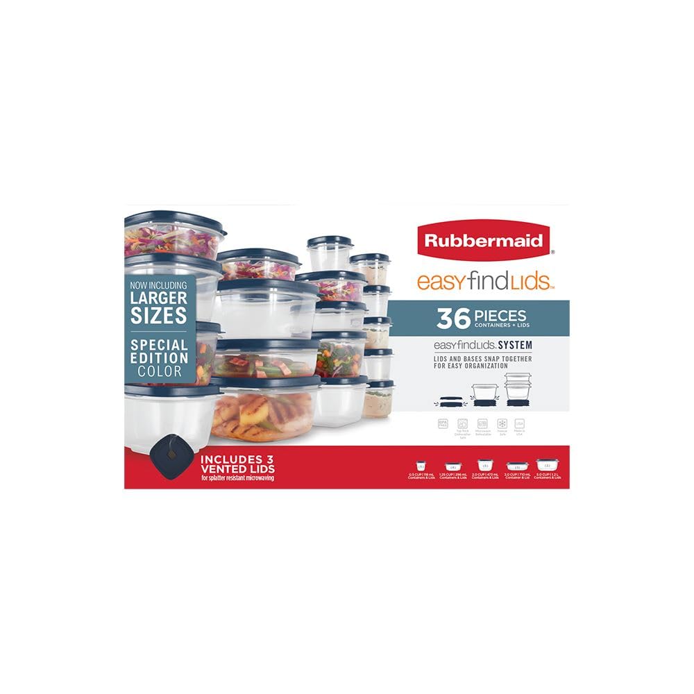 Foto 2 pulgar | Juego De Recipientes Para Almacenamiento De Alimentos Rubbermaid Easy Find Lids, 36 Piezas - Venta Internacional.
