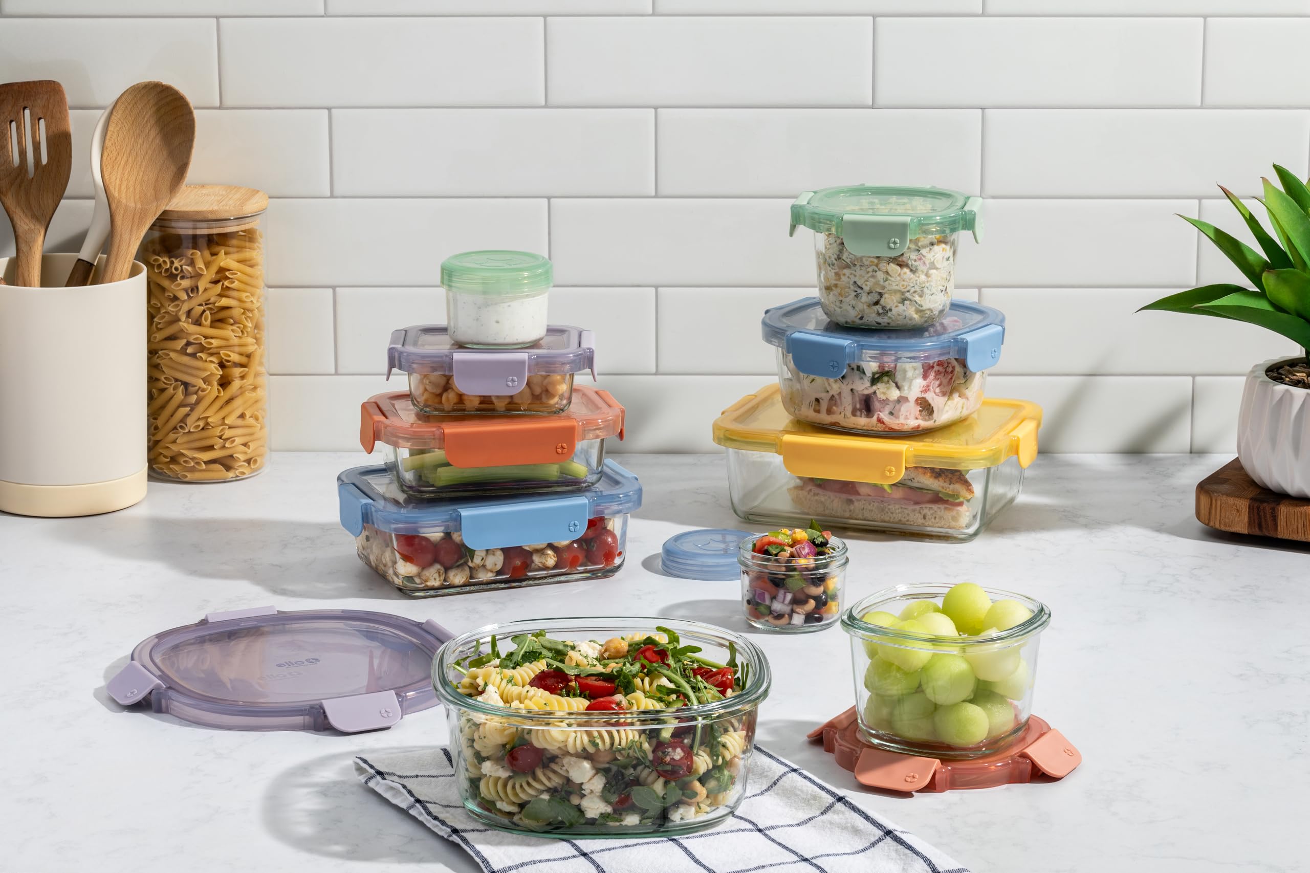 Foto 2 | Set De Almacenamiento De Alimentos Ello Color Lock, 20 Piezas De Vidrio Con Tapas De Plástico - Venta Internacional.