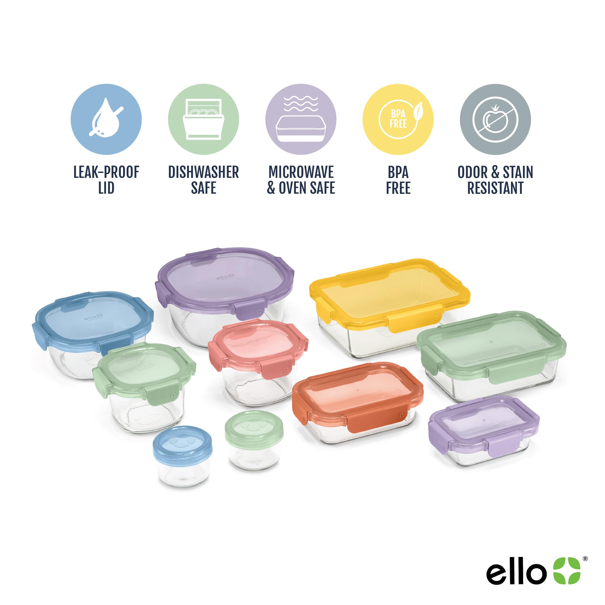 Foto 4 pulgar | Set De Almacenamiento De Alimentos Ello Color Lock, 20 Piezas De Vidrio Con Tapas De Plástico - Venta Internacional.