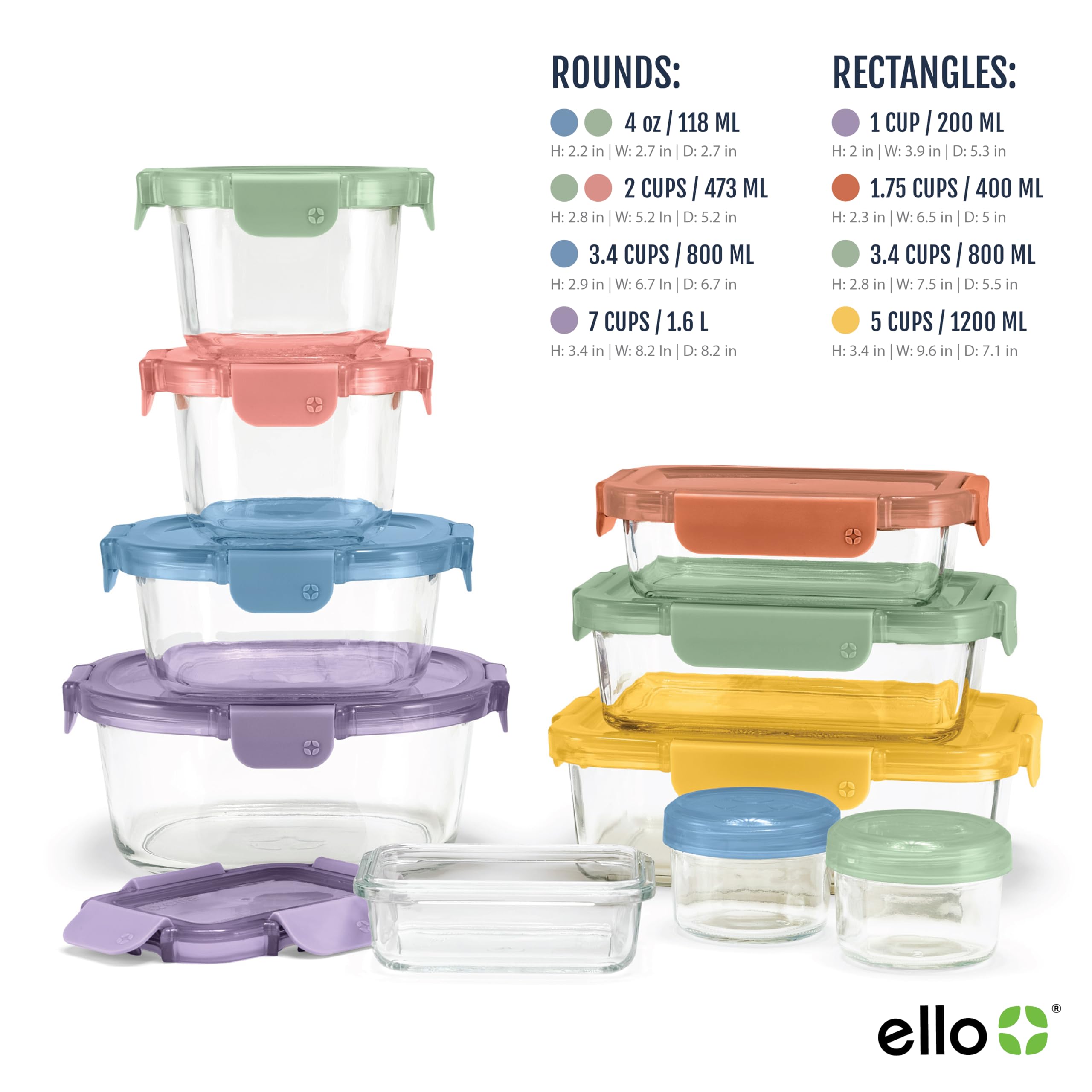 Foto 6 pulgar | Set De Almacenamiento De Alimentos Ello Color Lock, 20 Piezas De Vidrio Con Tapas De Plástico - Venta Internacional.
