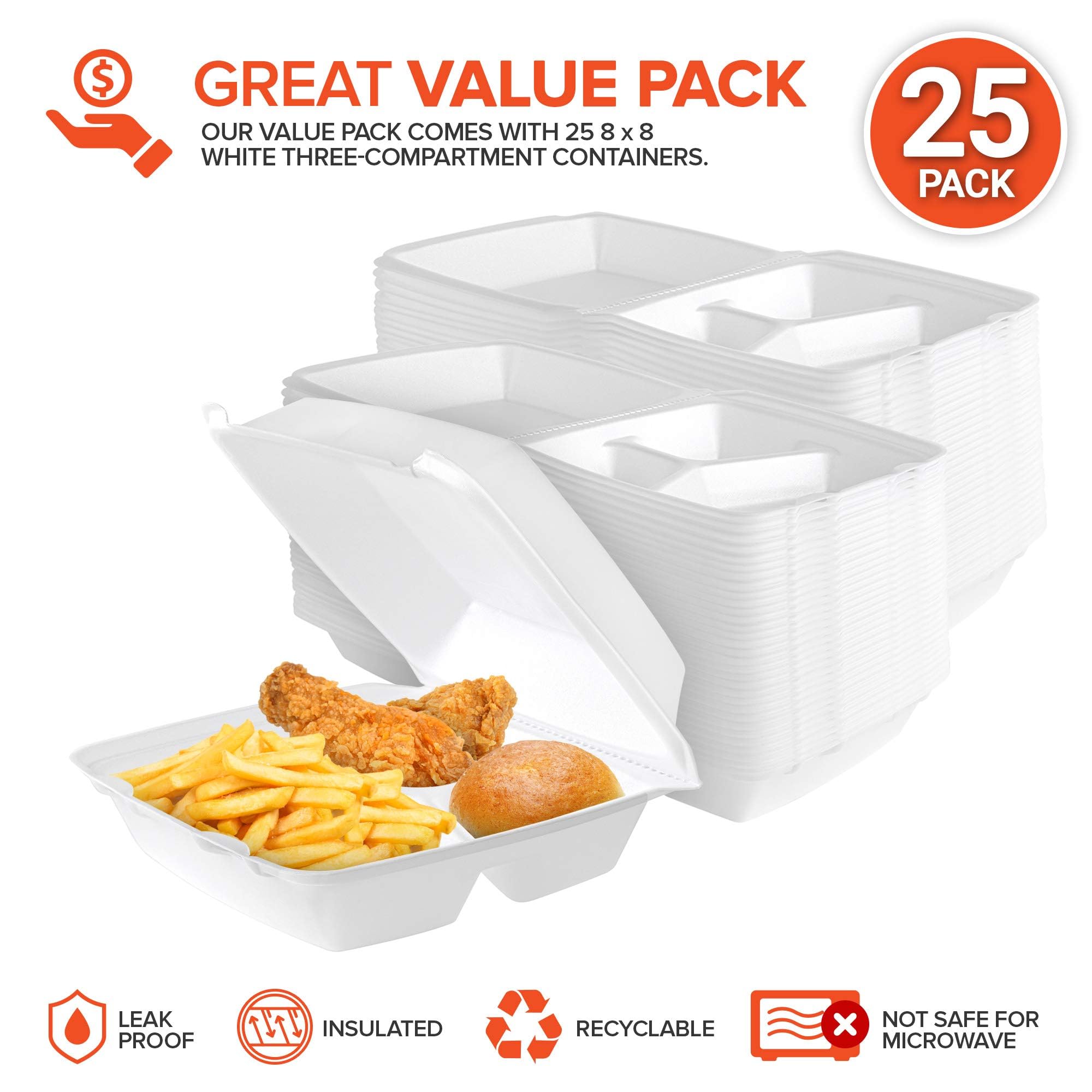 Foto 4 pulgar | Recipientes Para Alimentos Stock Your Home Clamshell Con 3 Compartimentos, Paquete De 25 - Venta Internacional.