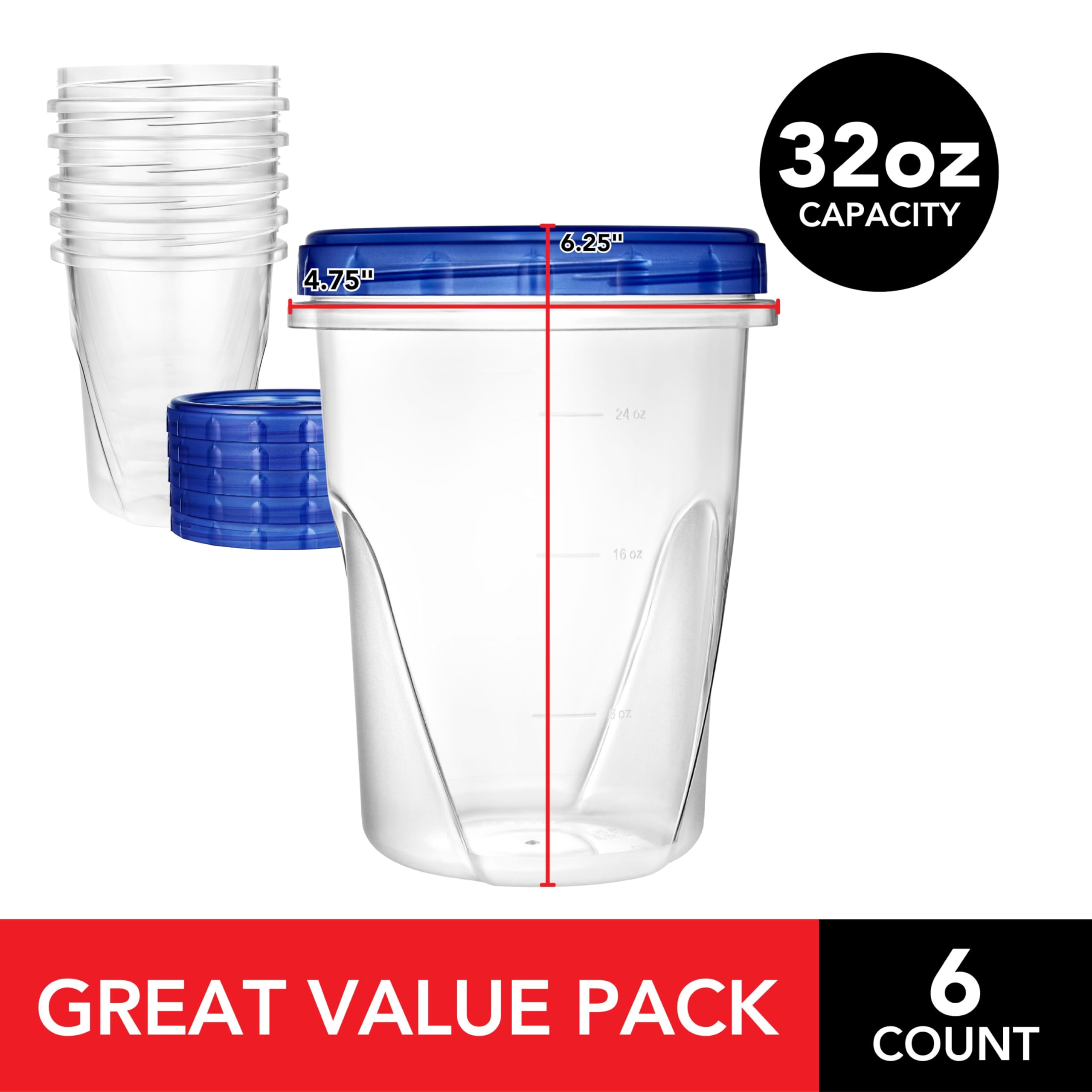 Foto 2 | Recipientes De Plástico Stock Your Home 950 Ml (paquete De 6) Con Tapas - Venta Internacional.