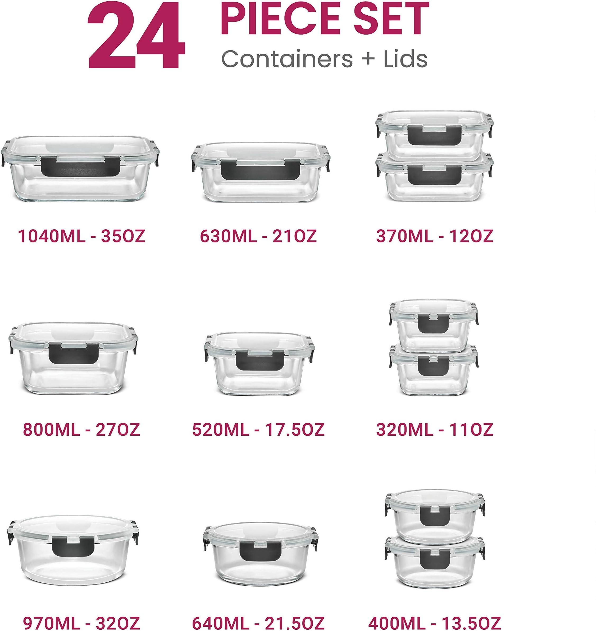 Foto 4 pulgar | Recipientes De Vidrio Finedine A Prueba De Fugas  24 Unidades  Negros - Venta Internacional.