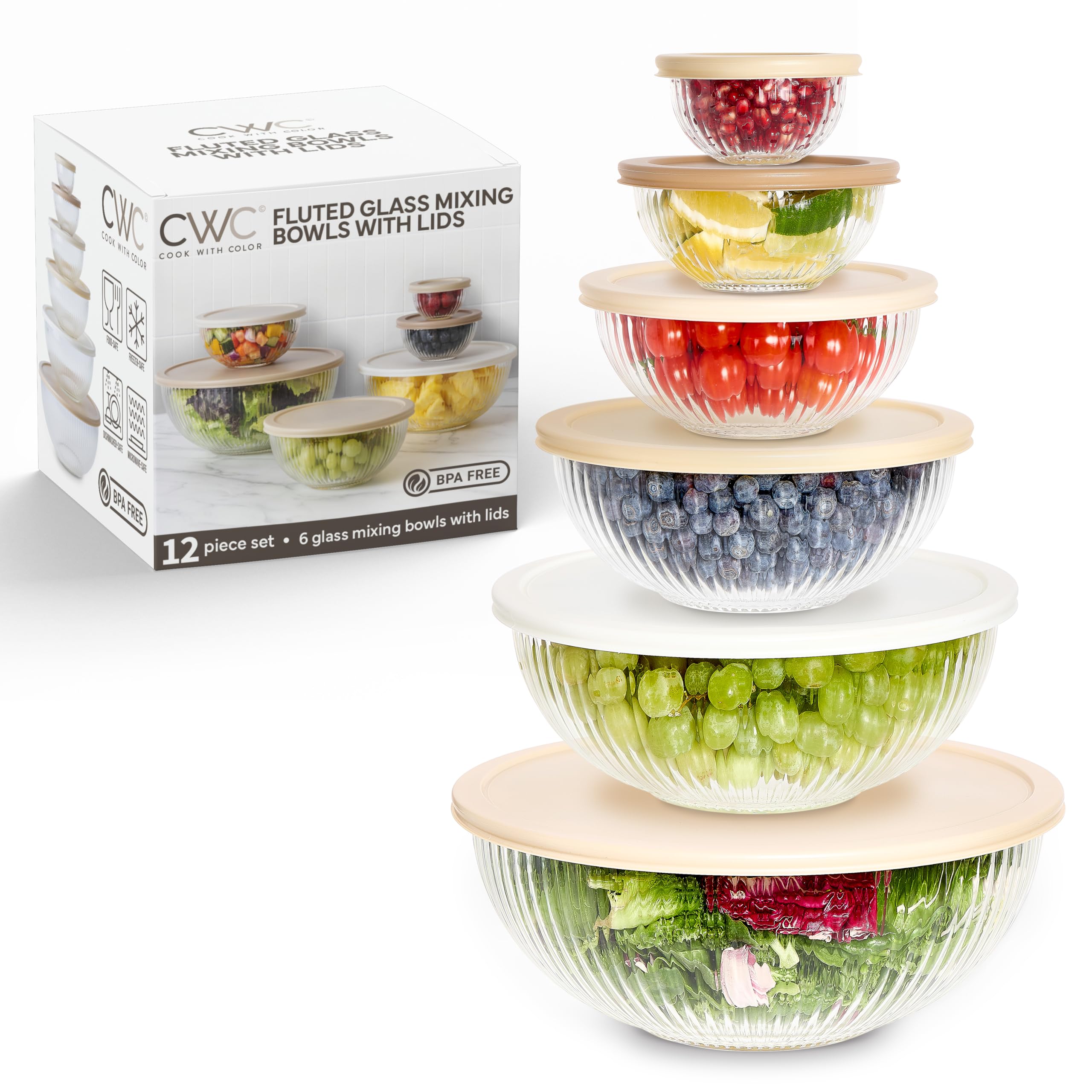 Foto 1 | Juego De Cuencos De Vidrio Para Mezclar Cook With Color  12 Unidades Con Tapas - Venta Internacional.