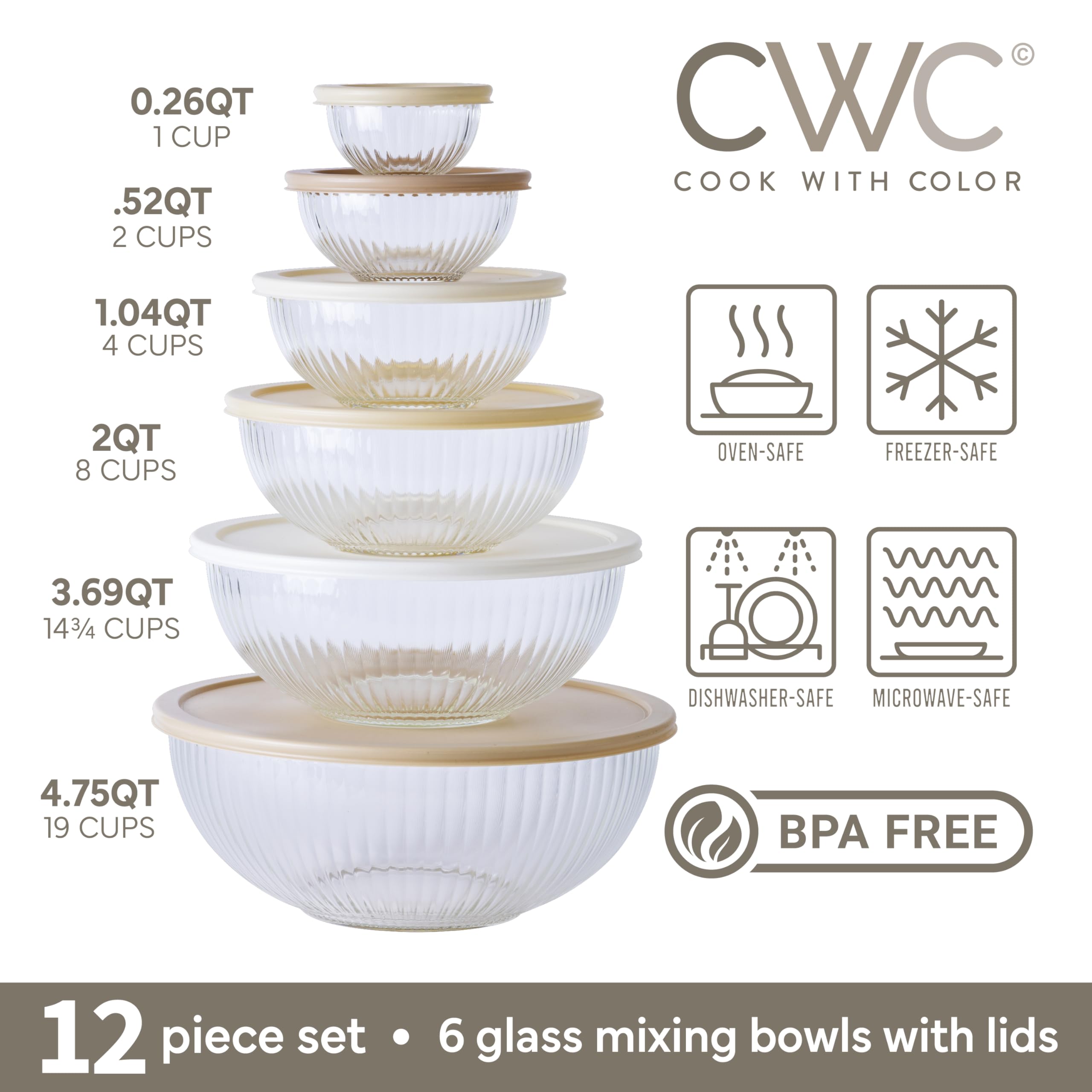 Foto 3 | Juego De Cuencos De Vidrio Para Mezclar Cook With Color  12 Unidades Con Tapas - Venta Internacional.
