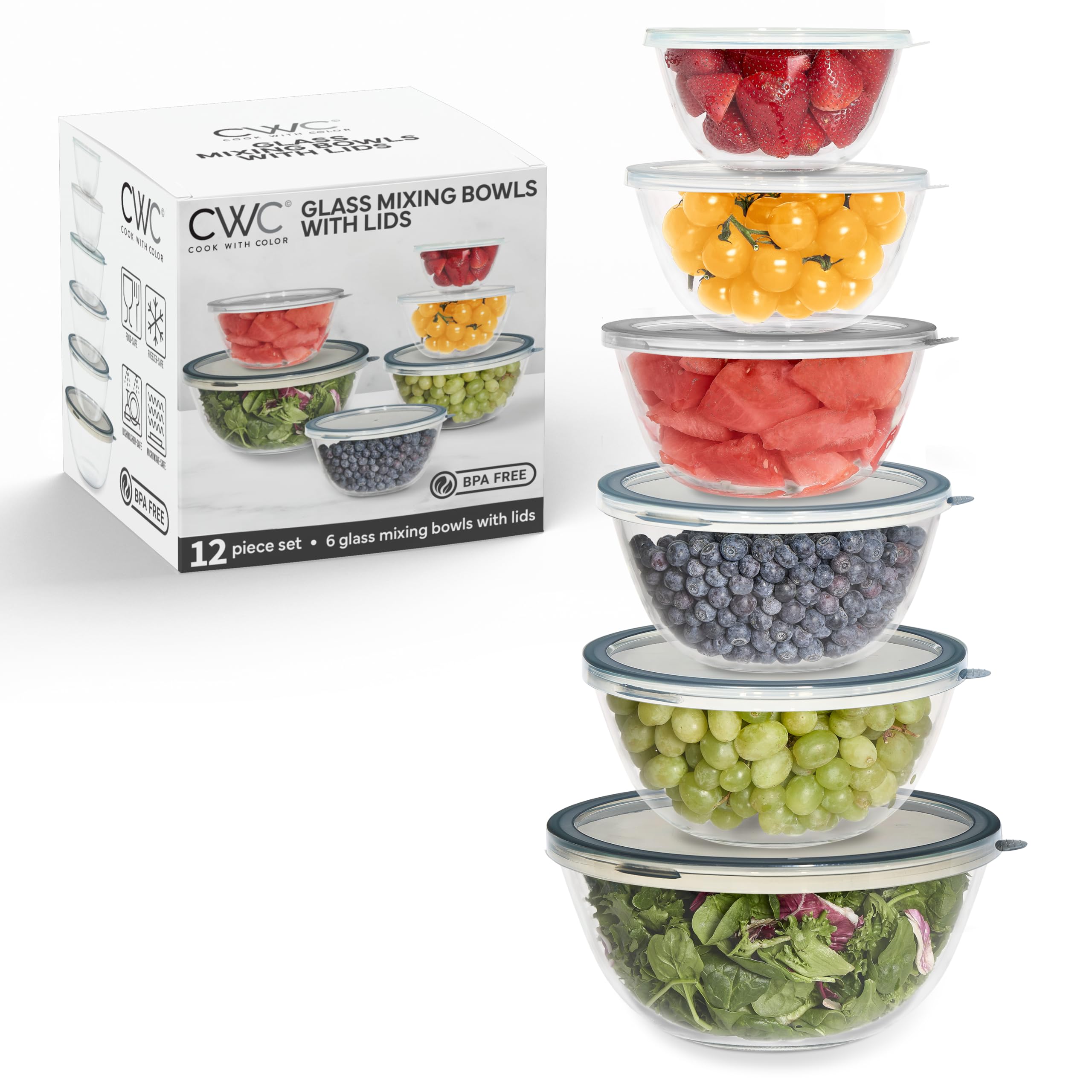 Foto 1 | Juego De Cuencos De Vidrio Cook With Color  12 Unidades Con Tapas  Color Gris - Venta Internacional.