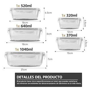 Foto 2 | Contenedores De Vidrio Herméticos Con Tapa Juego 5pcs Eo Safe Imports Esi-20598 Transparente