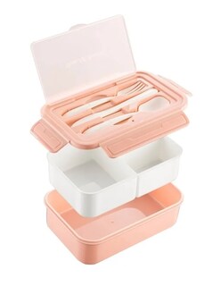 Foto 2 | Box Lunch Con Topper Y Cubiertos Capacidad 1100ml+lunchbolsa Rosa + Gratis Termo Güish De Regalo