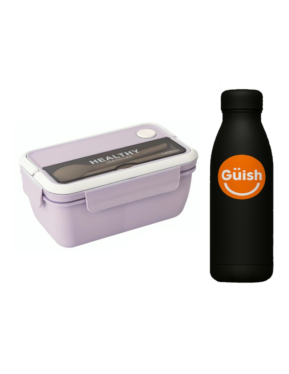 Topper Lonchera Lunch Box Fiambrera Termica Lavanda + Gratis Termo Güish De Regalo
