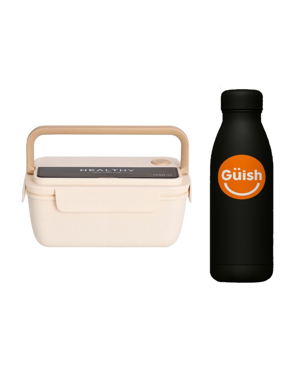 Topper Lonchera Lunch Box Fiambrera Termica Crema + Gratis Termo Güish De Regalo