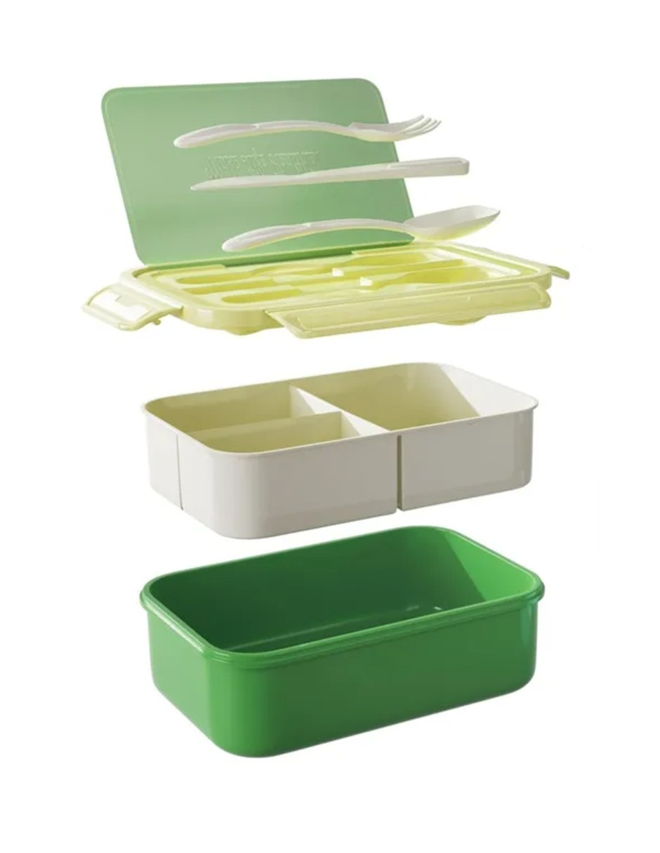 Foto 4 pulgar | Box Lunch Con Topper Y Cubiertos Capacidad 1100ml+lunchbolsa Verde + Gratlis Termo Güish De Regalo