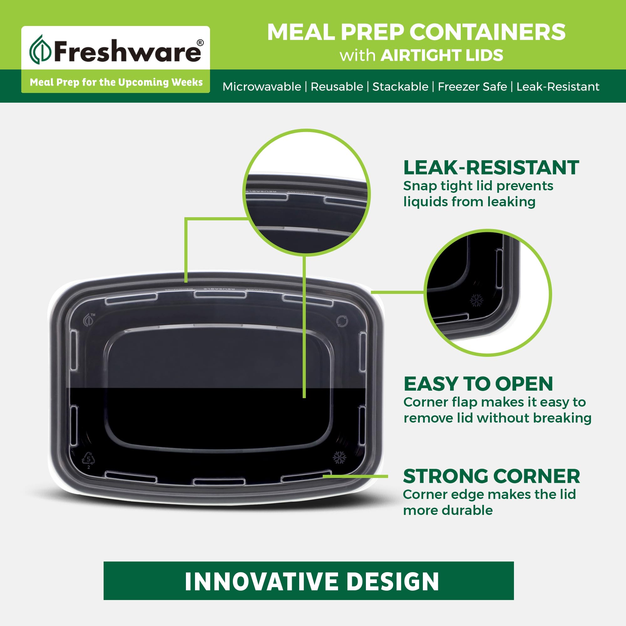 Foto 3 pulgar | Recipientes Para Preparación De Comidas Freshware  1 Compartimento  50 Unidades  700 Ml - Venta Internacional.