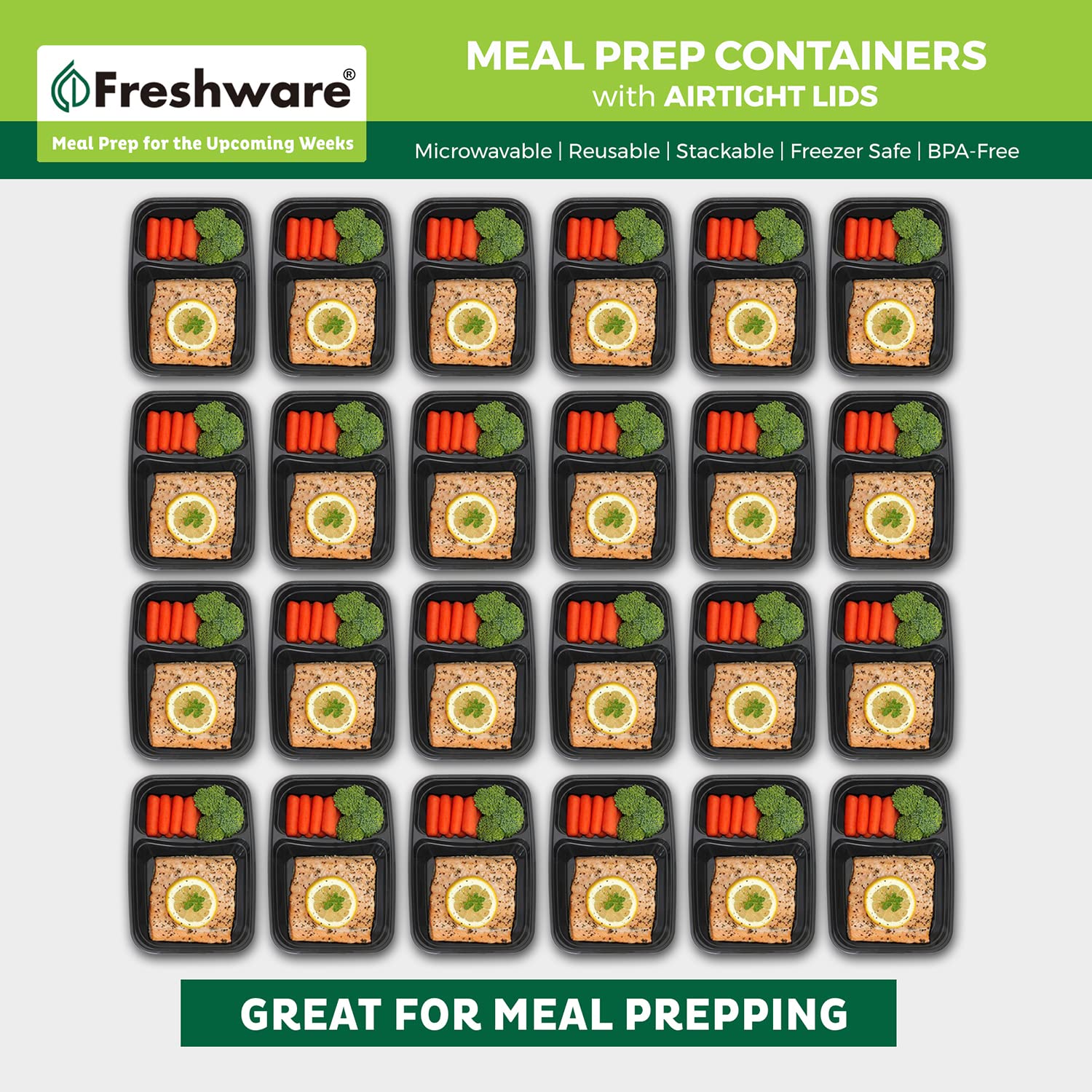 Foto 3 | Recipientes Para Preparación De Comidas Freshware  Paquete De 15  2 Compartimentos  840 Ml - Venta Internacional.
