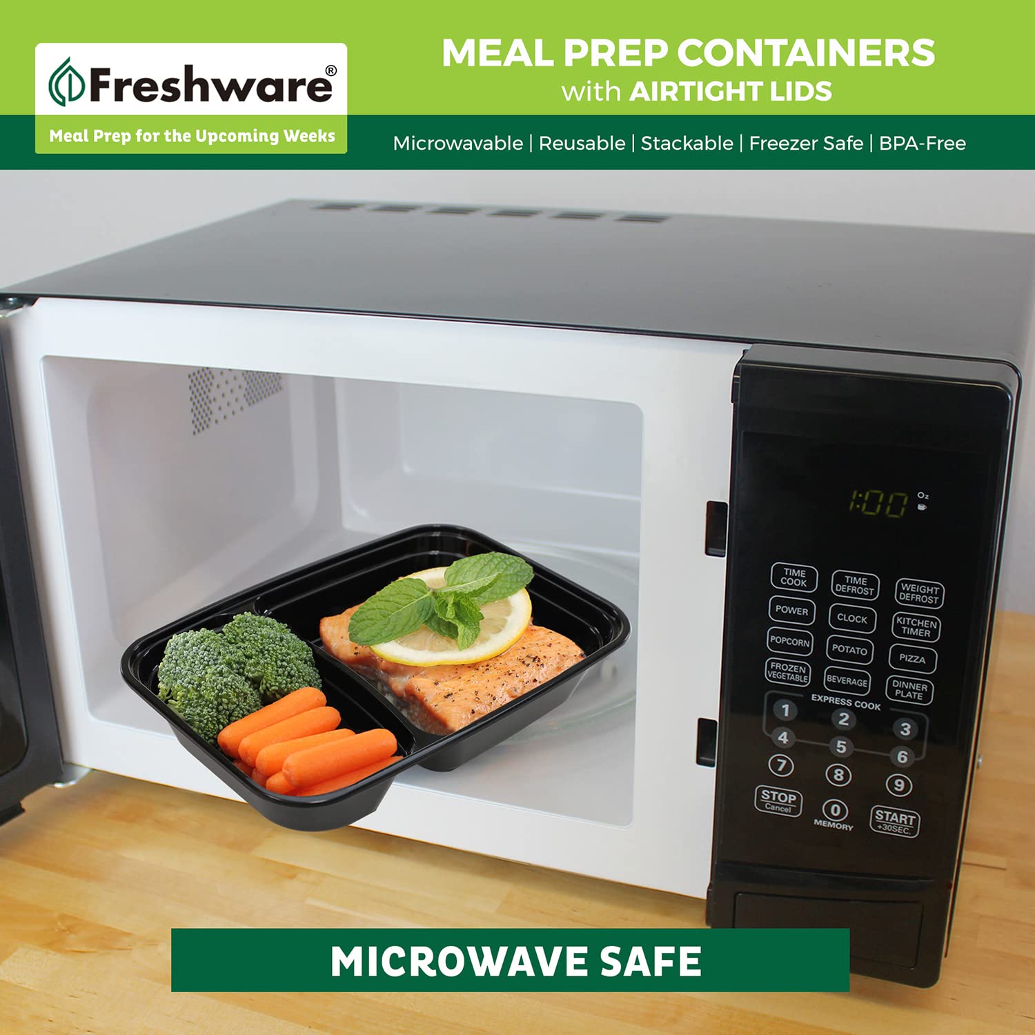 Foto 6 | Recipientes Para Preparación De Comidas Freshware  Paquete De 15  2 Compartimentos  840 Ml - Venta Internacional.