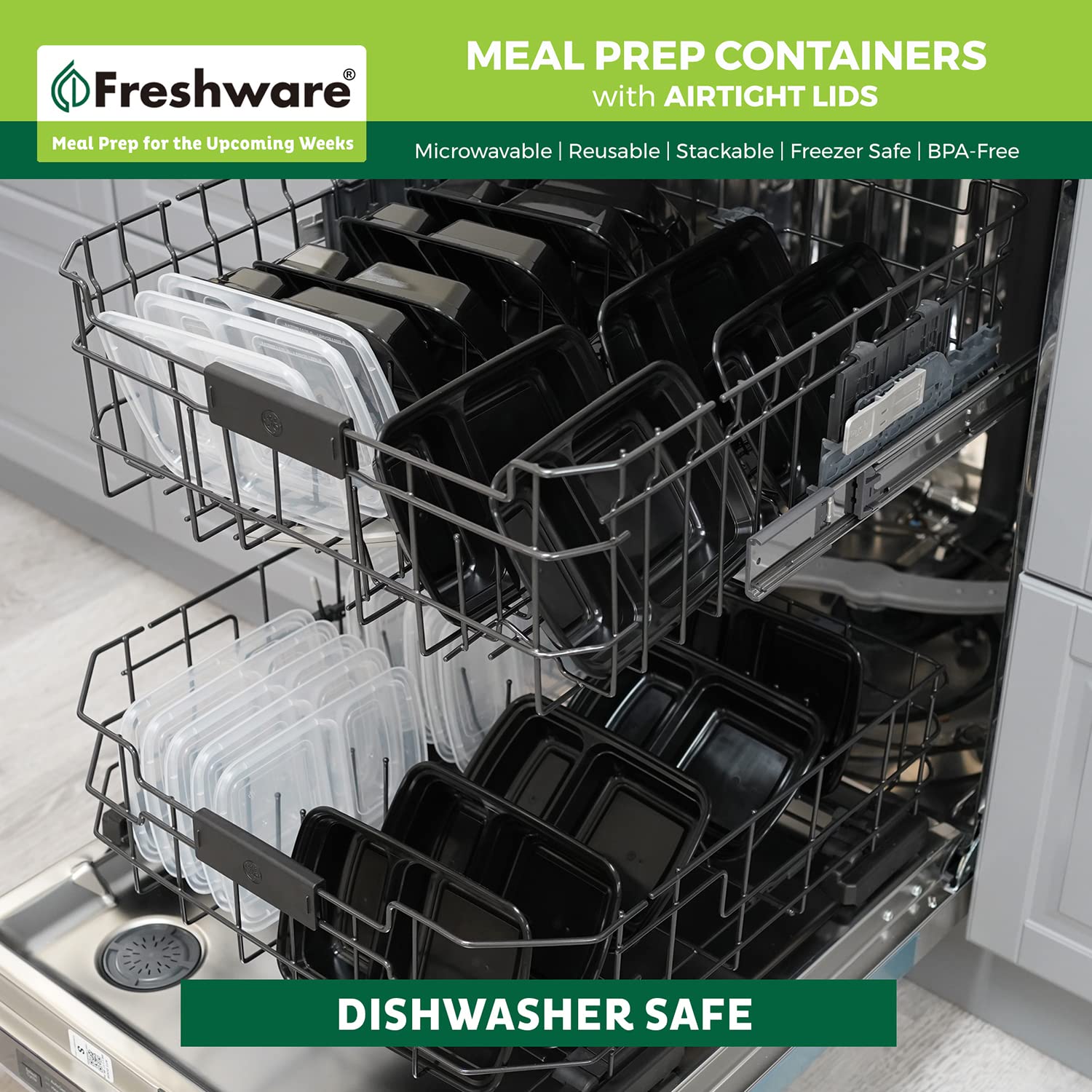 Foto 7 | Recipientes Para Preparación De Comidas Freshware  Paquete De 15  2 Compartimentos  840 Ml - Venta Internacional.