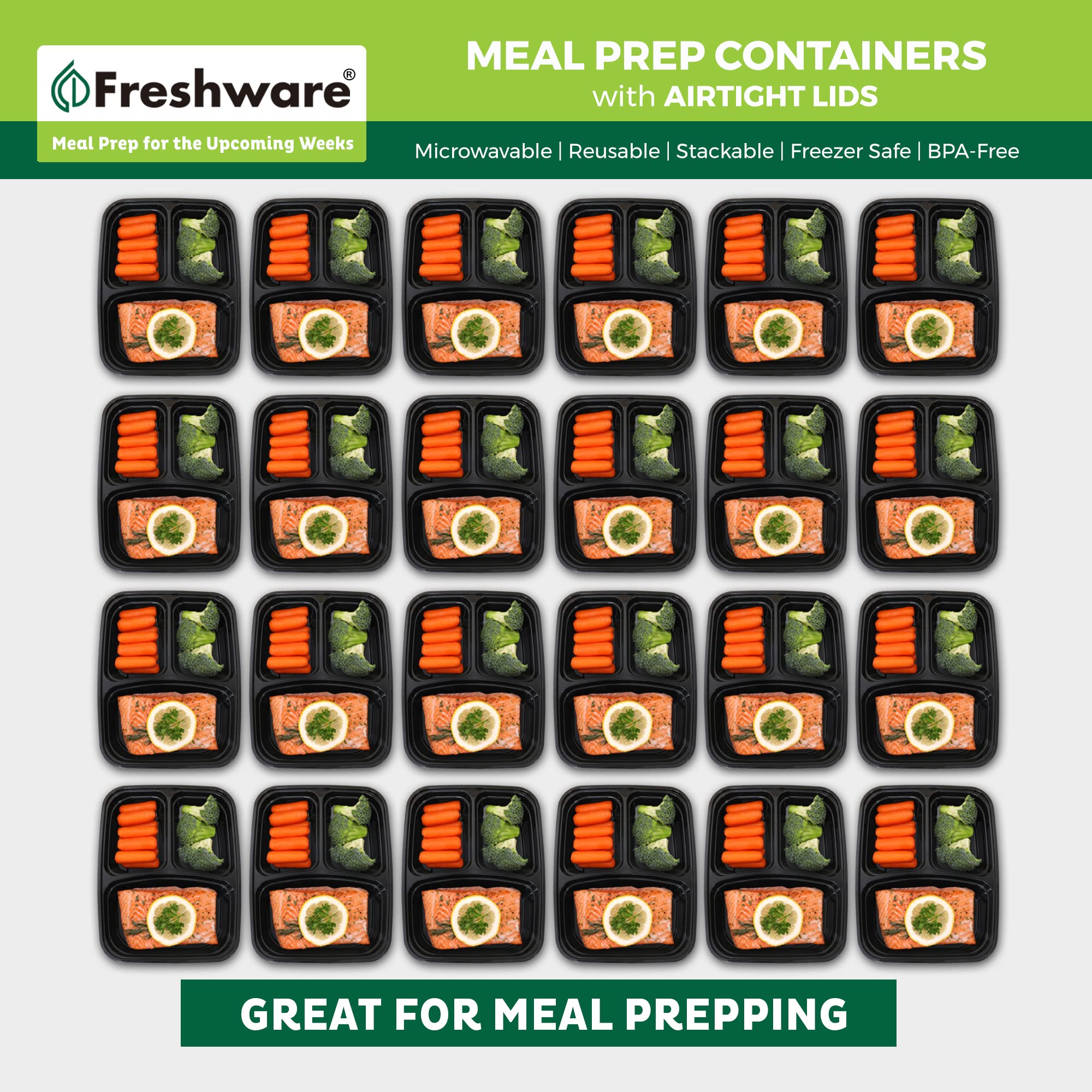 Foto 4 pulgar | Recipientes Para Preparación De Comidas Freshware  Paquete De 50 Unidades  3 Compartimentos  700 Ml - Venta Internaci