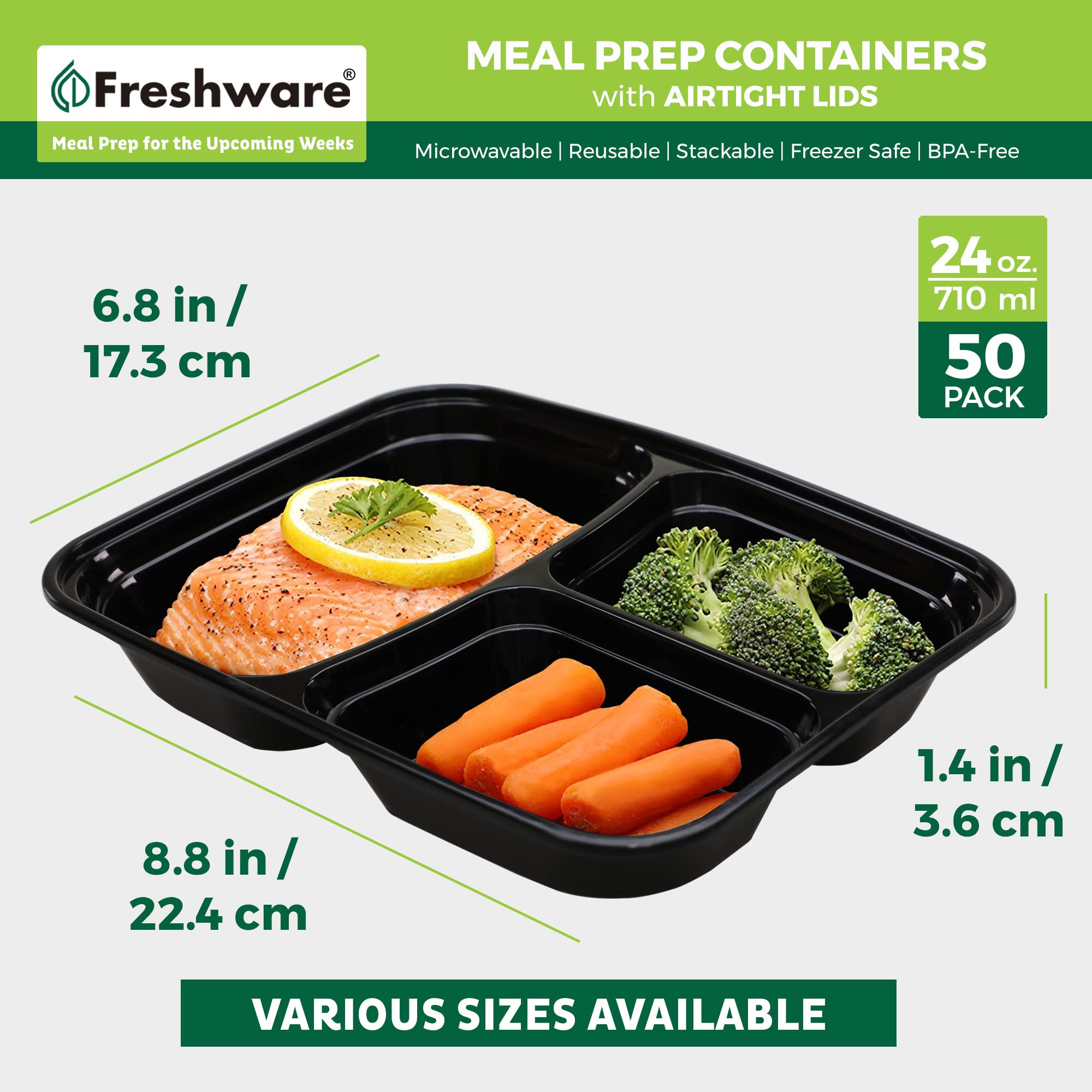 Foto 5 pulgar | Recipientes Para Preparación De Comidas Freshware  Paquete De 50 Unidades  3 Compartimentos  700 Ml - Venta Internaci
