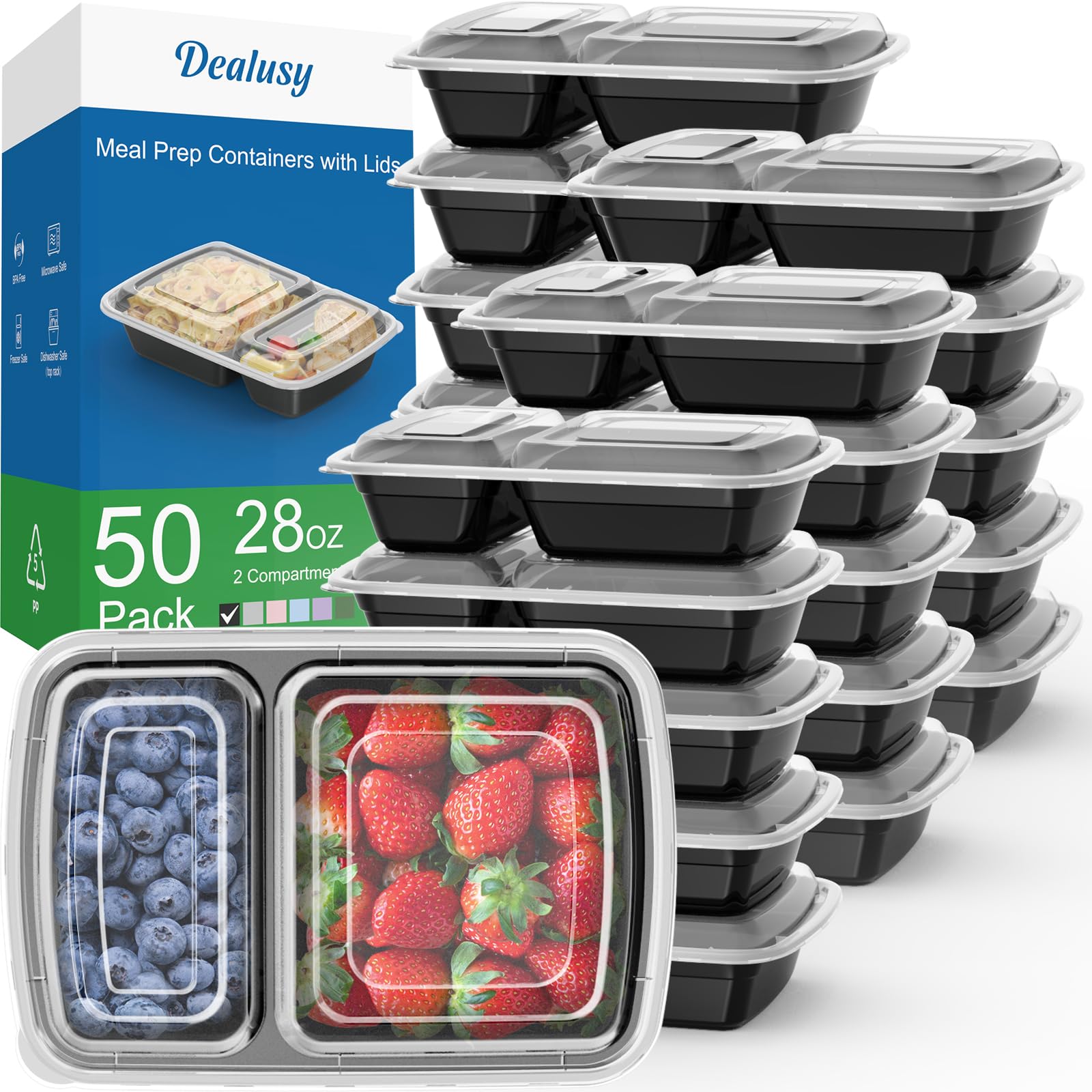 Foto 1 | Recipientes Dealusy Para Preparación De Comidas  28 Onzas  2 Compartimentos  50 Unidades  Color Negro - Venta Inter