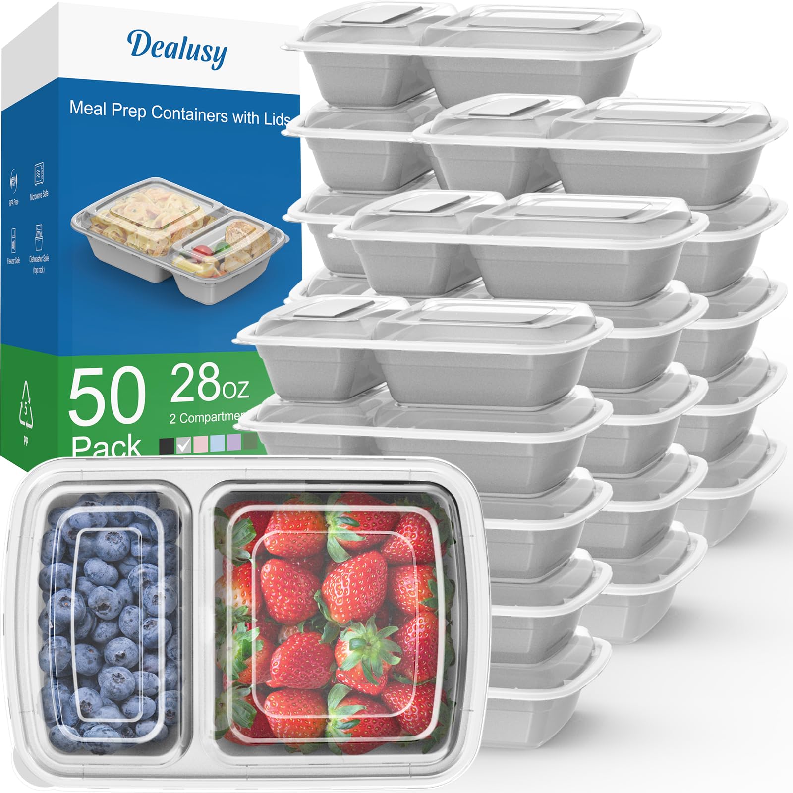 Foto 1 | Recipientes Dealusy Para Preparación De Comidas  28 Onzas  2 Compartimentos X 50 Con Tapas - Venta Internacional.