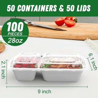 Foto 2 | Recipientes Dealusy Para Preparación De Comidas 28 Onzas 2 Compartimentos X 50 Con Tapas - Venta Internacional.