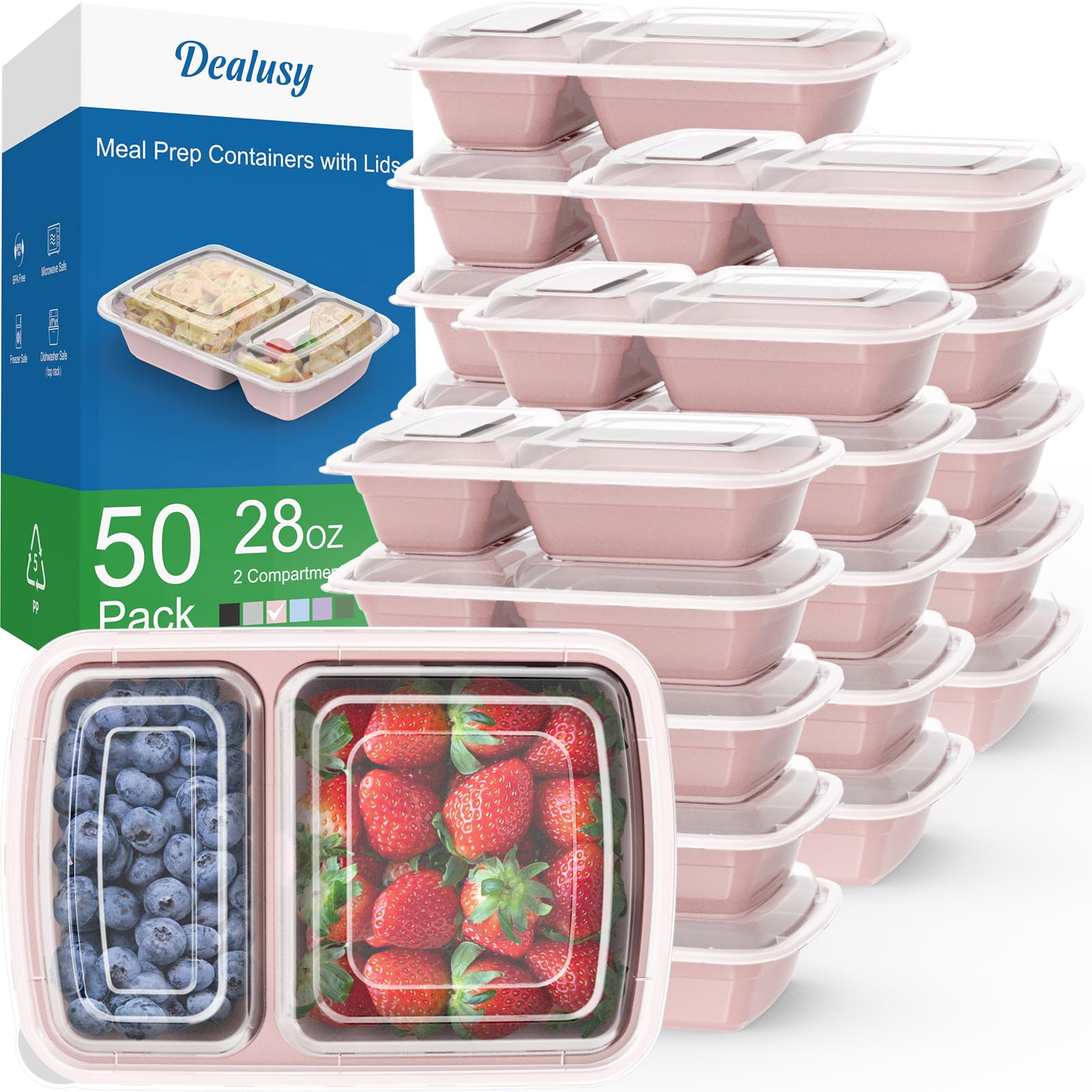 Foto 1 | Recipientes Dealusy Para Preparación De Comidas  28 Onzas  2 Compartimentos X 50 Con Tapas - Venta Internacional.