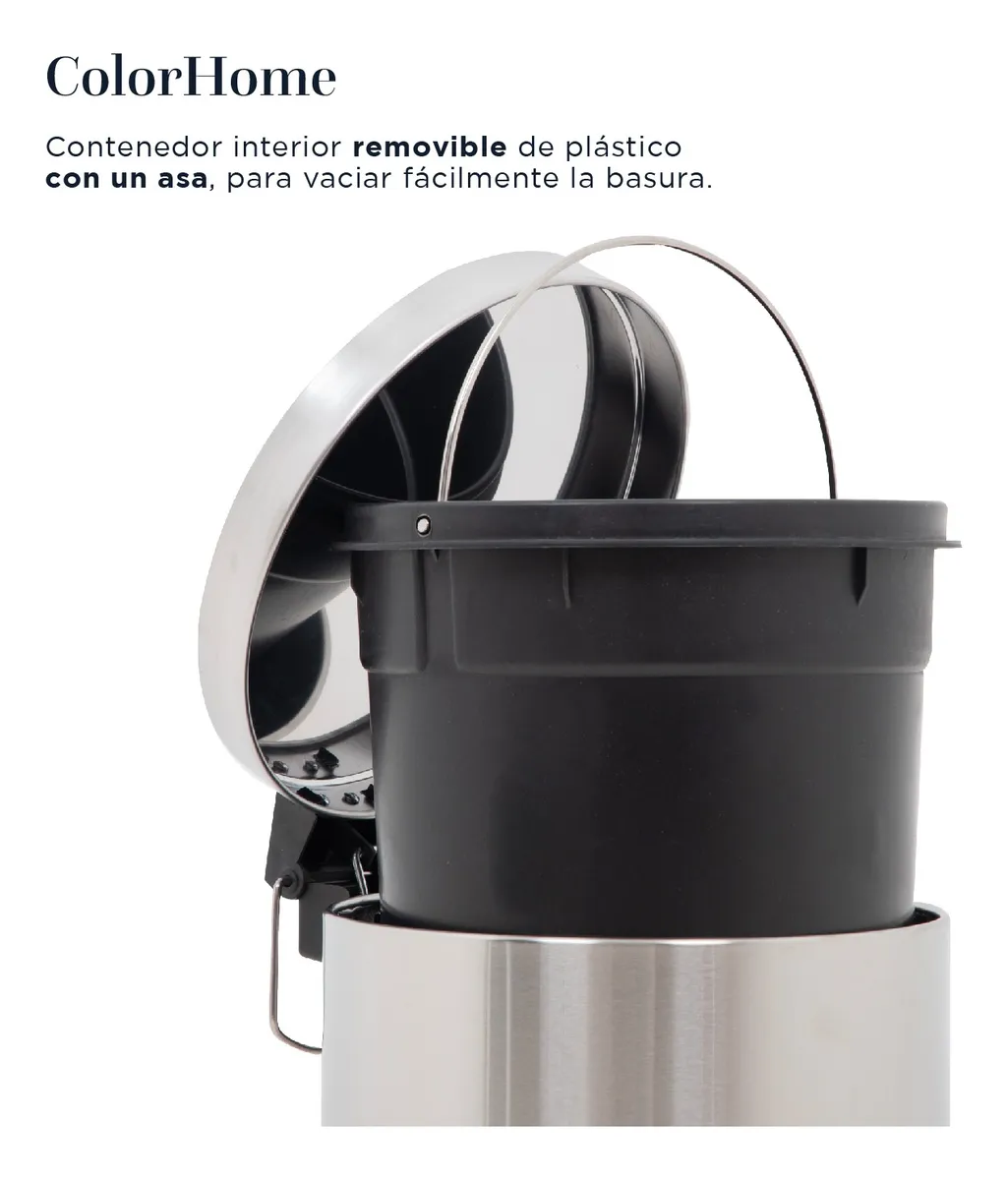 Foto 3 pulgar | ''bote De Basura Metalico Acero Inox Con Pedal Cocina 12l Gris ''