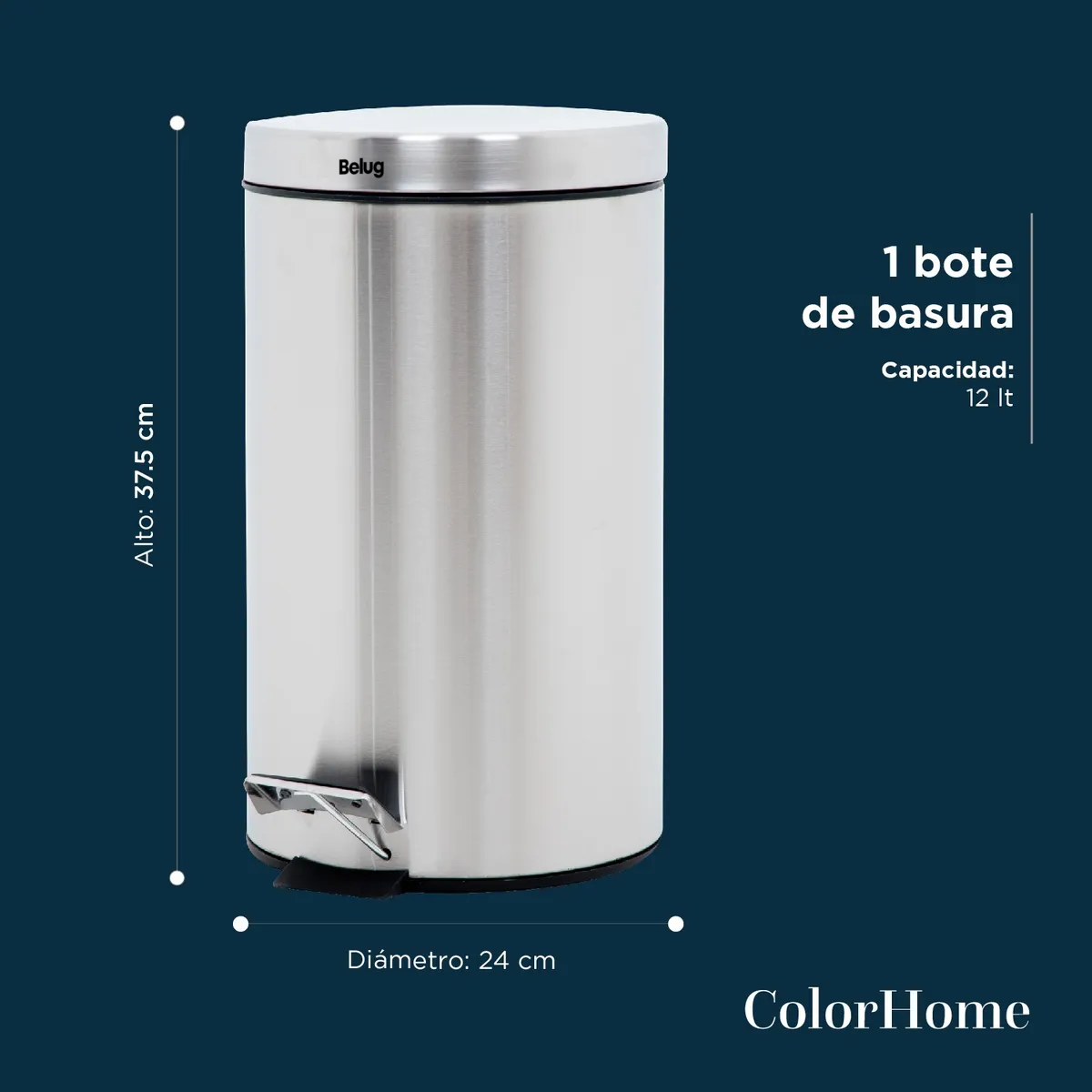 Foto 7 pulgar | ''bote De Basura Metalico Acero Inox Con Pedal Cocina 12l Gris ''