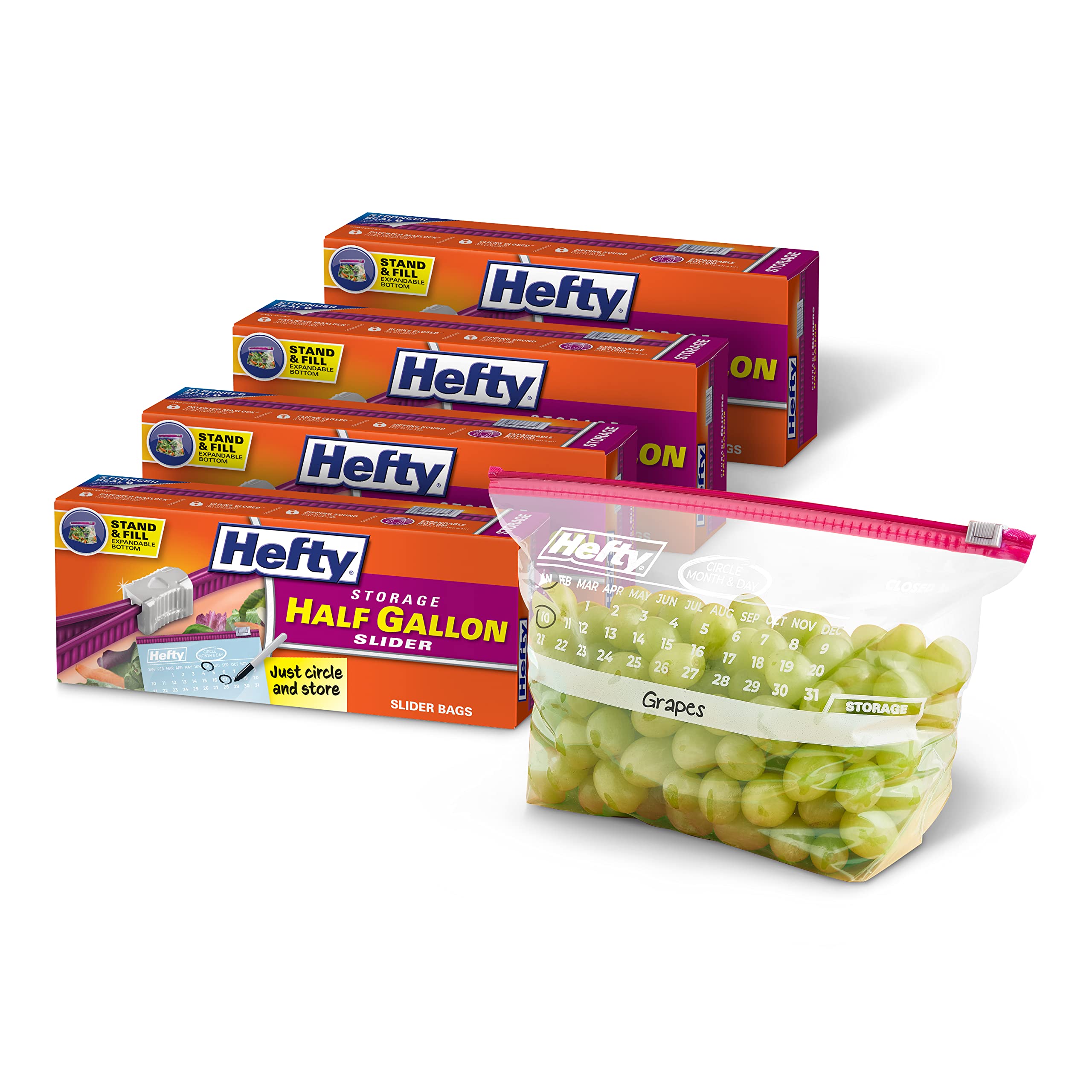 Foto 2 pulgar | Bolsas De Almacenamiento Hefty Slider Calendar De Medio Galón  128 Unidades - Venta Internacional.