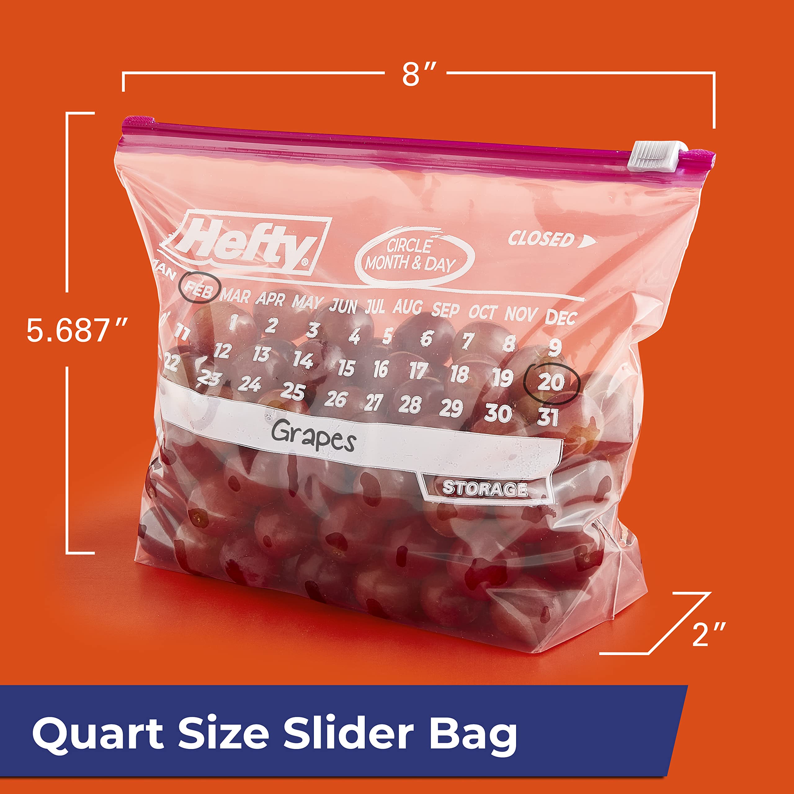 Foto 3 pulgar | Bolsas De Almacenamiento Hefty Slider Para Calendario  Tamaño Cuarto De Galón  160 Unidades - Venta Internacional.