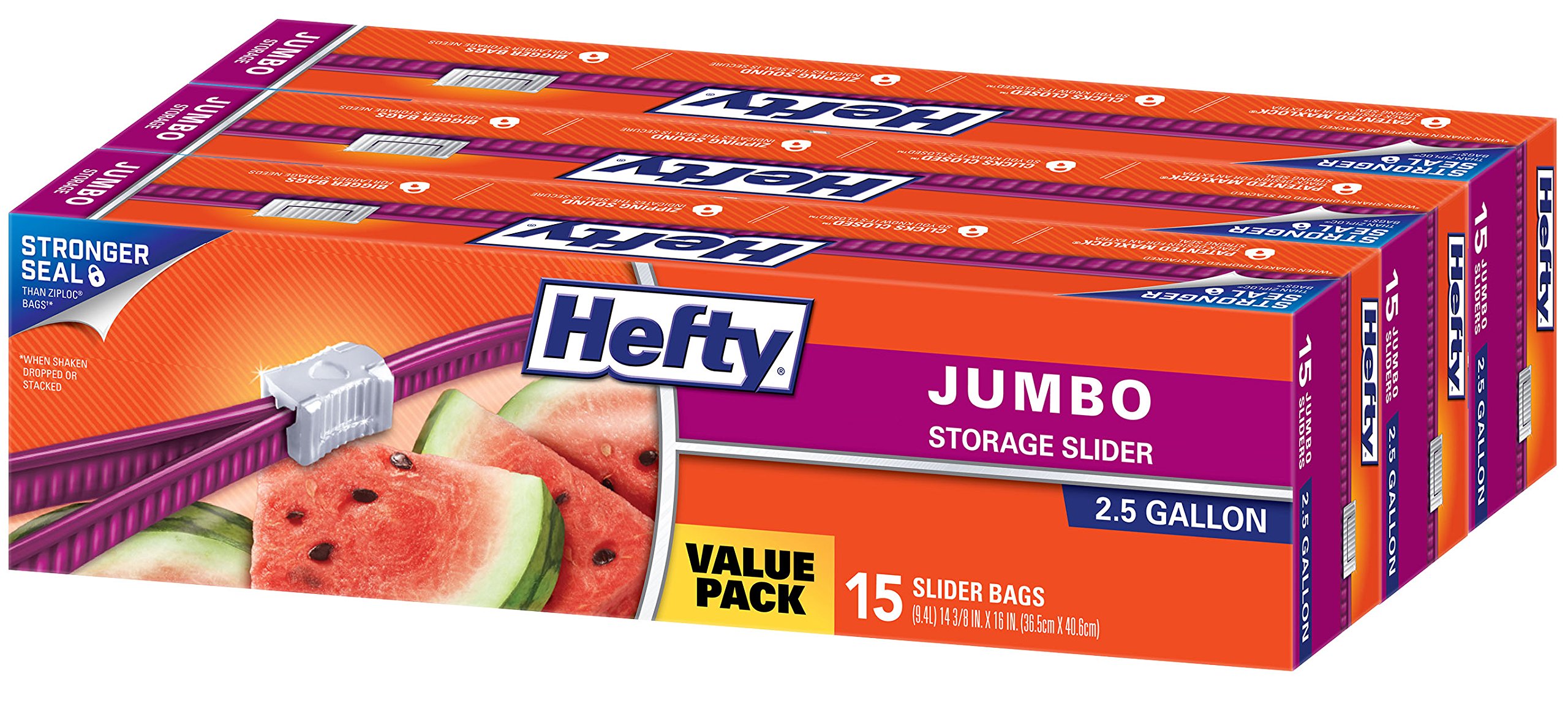 Foto 2 pulgar | Bolsas De Almacenamiento Hefty Slider Jumbo  9 5 L  15 Unidades (paquete De 3) - Venta Internacional.
