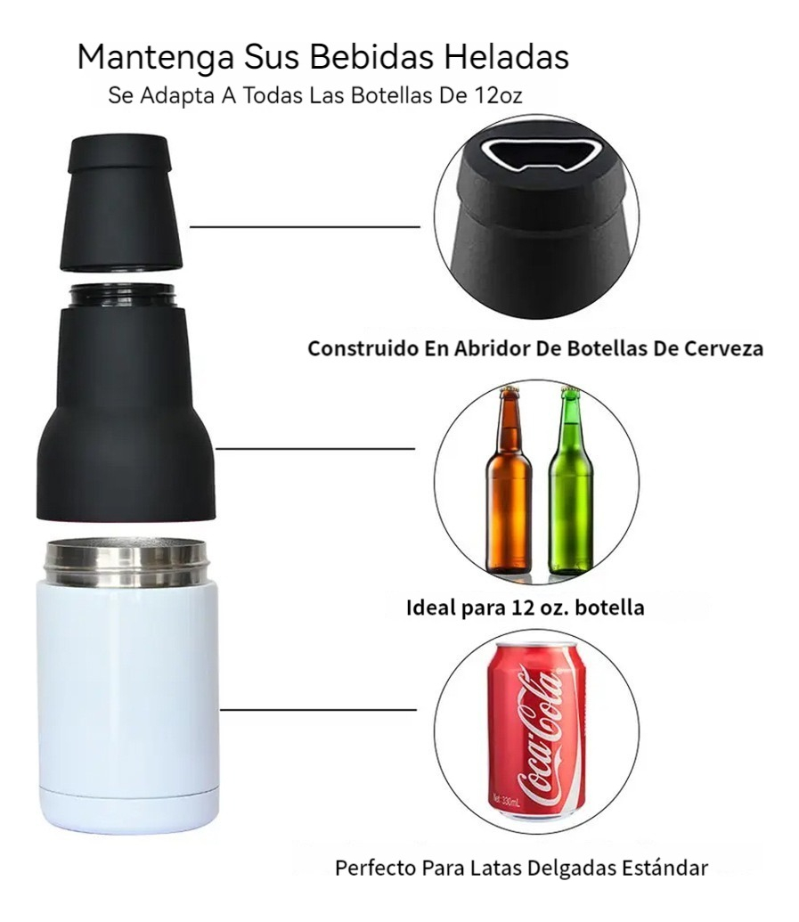 Foto 3 | Termo Portabotellas/Portalatas Wünd 2 en 1 Blanco de Acero Inoxidable