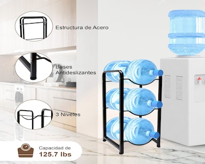 Foto 4 | Estantería Para Garrafones Mu:4life Mu-ptg-2-n Negro Con Estructura De Acero Resistente Y Desmontable Para 3 Botellas